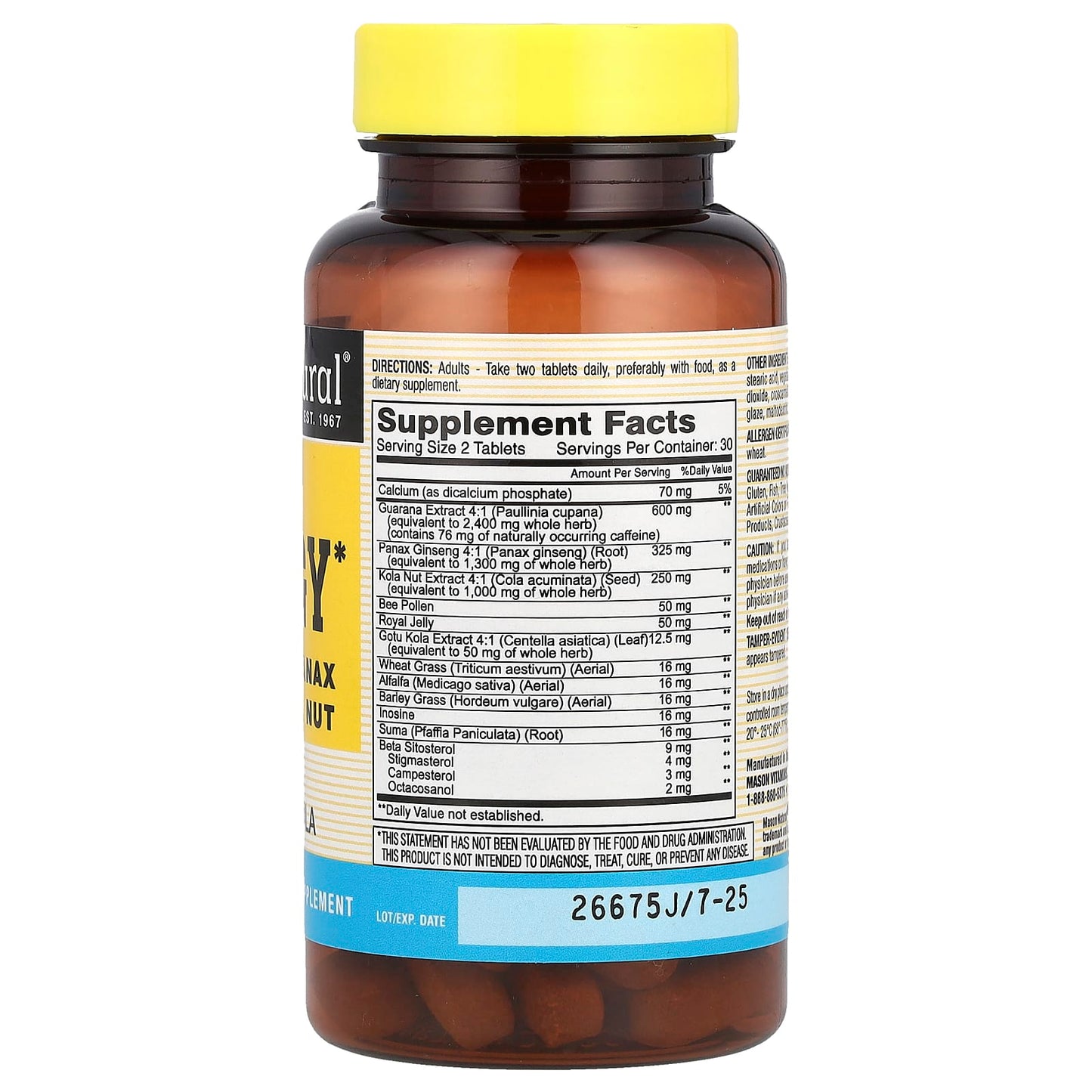 Mason Natural, Super Energy with Guarana, Panax Ginseng & Kola Nut, 60 Tablets - Image 2