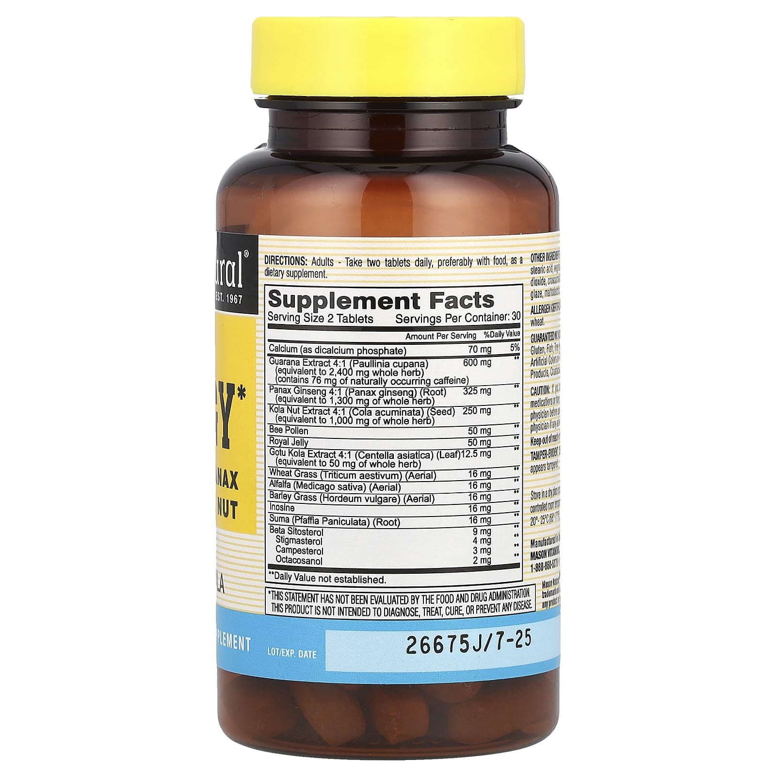 Mason Natural, Super Energy with Guarana, Panax Ginseng & Kola Nut, 60 Tablets - Image 2