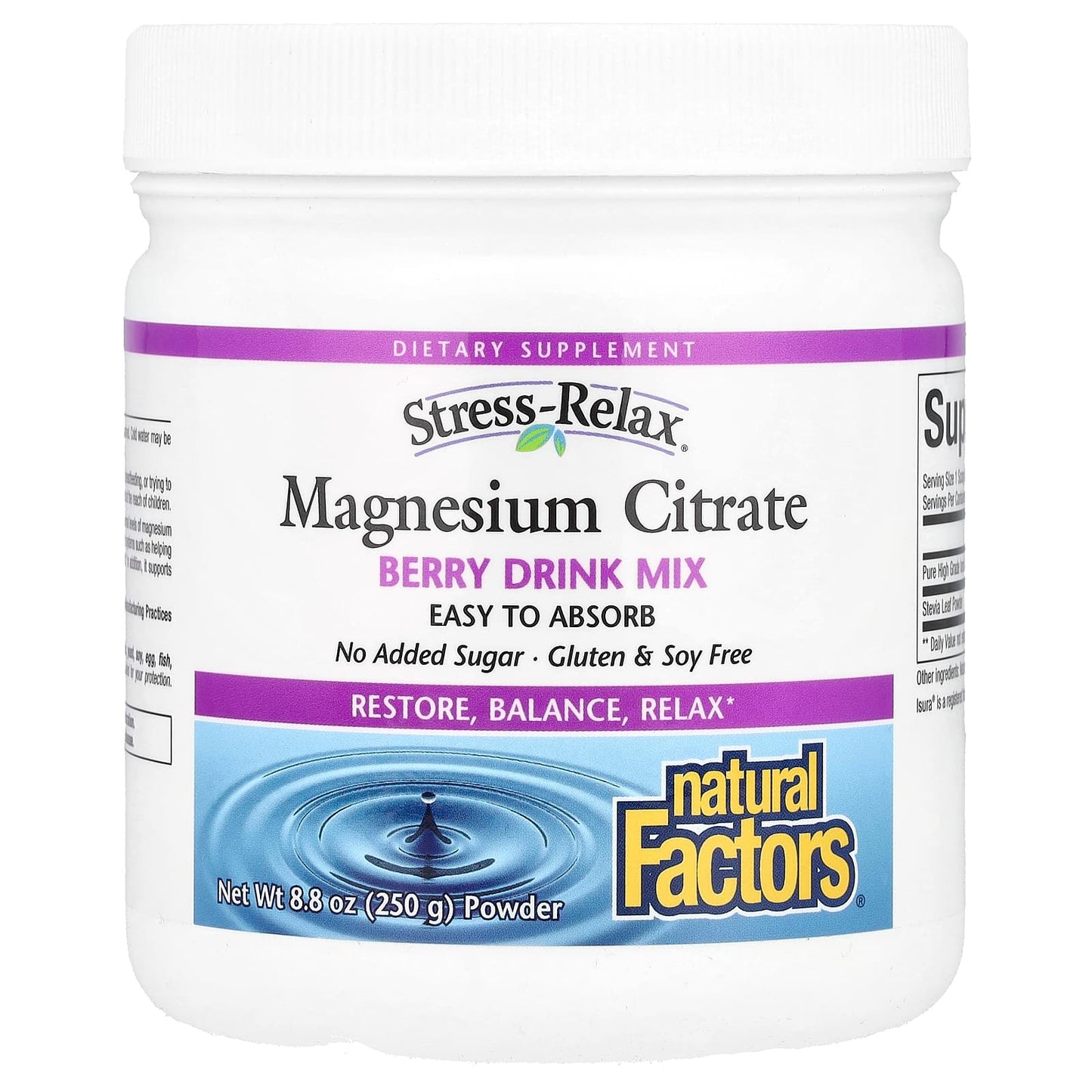 Natural Factors, Stress-Relax®, Magnesium Citrate Powder, Berry Drink Mix, 8.8 oz (250 g) - Image 1