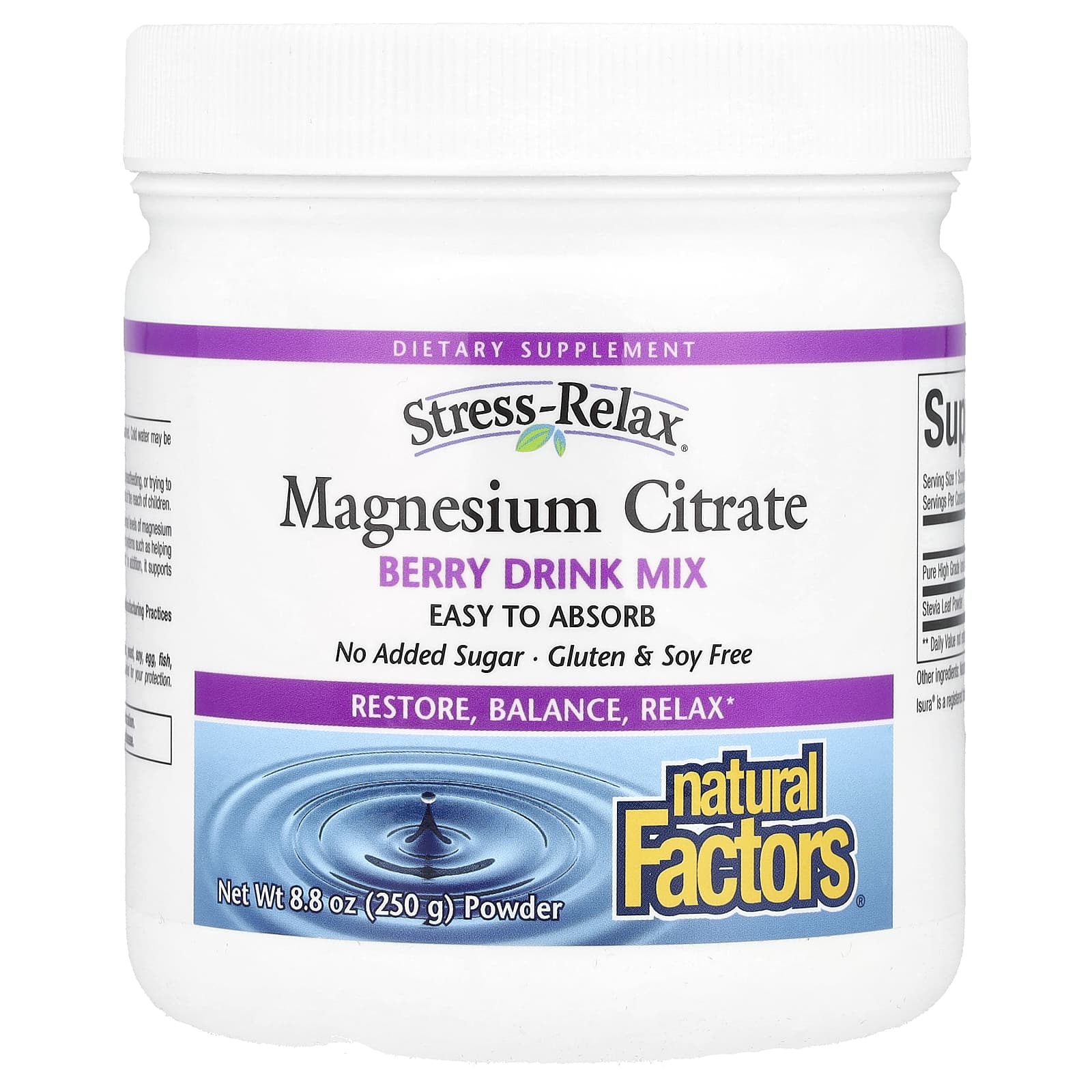 Natural Factors, Stress-Relax®, Magnesium Citrate Powder, Berry Drink Mix, 8.8 oz (250 g) - Image 1