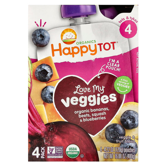 Happy Family Organics Stage 4 Veggie & Fruit Blend Pouches, 4.22 oz (120g) - 4 Pouches - Image 1