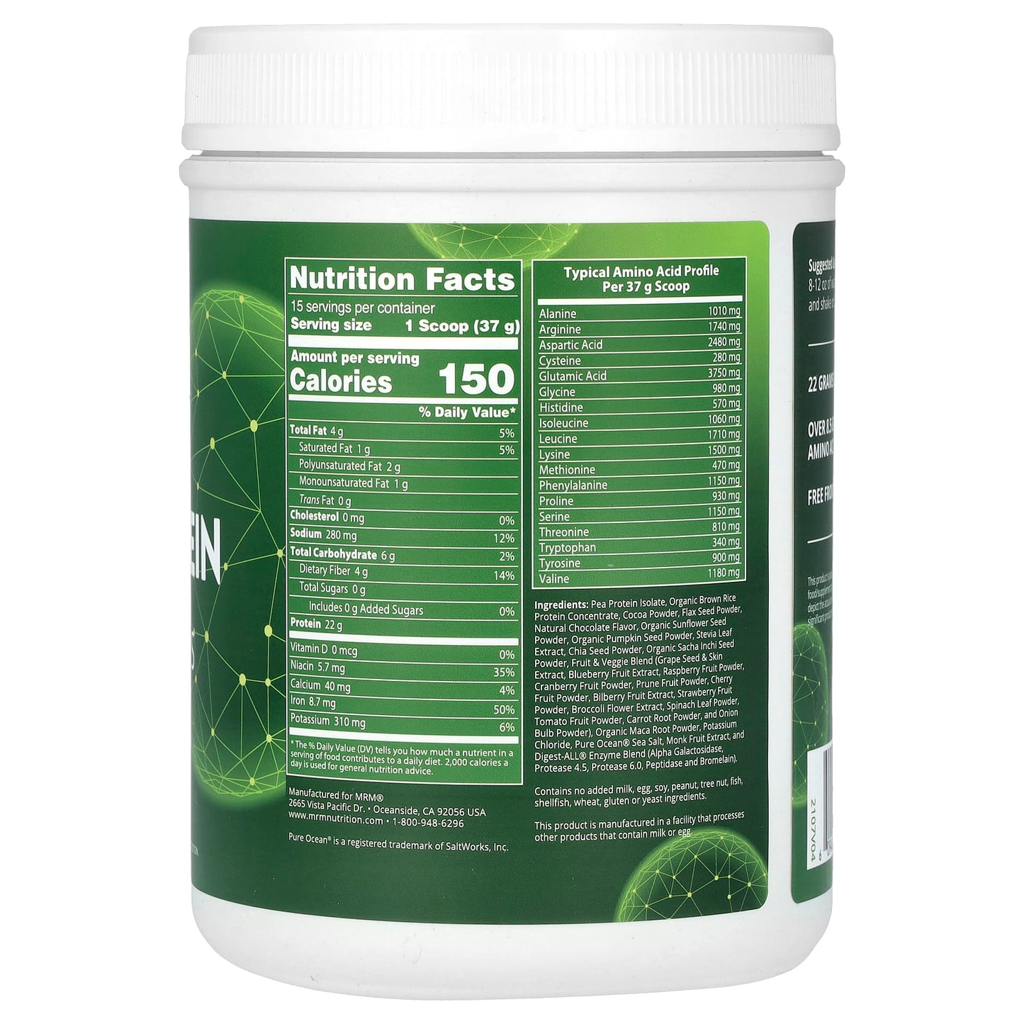 MRM Nutrition, Veggie Protein with Superfoods, Chocolate, 1.26 lb (570 g) - Image 2