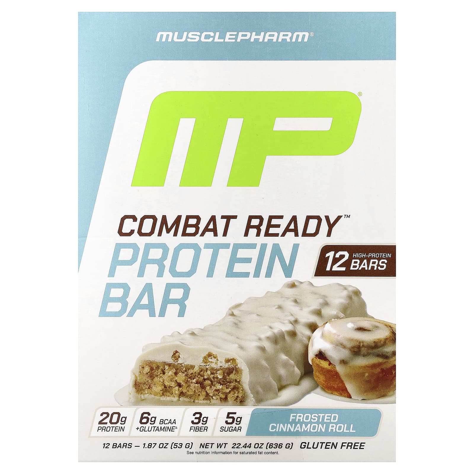MusclePharm, Combat Ready™ Protein Bar, Frosted Cinnamon Roll, 12 Bars, 1.87 oz (53 g) Each - Image 1
