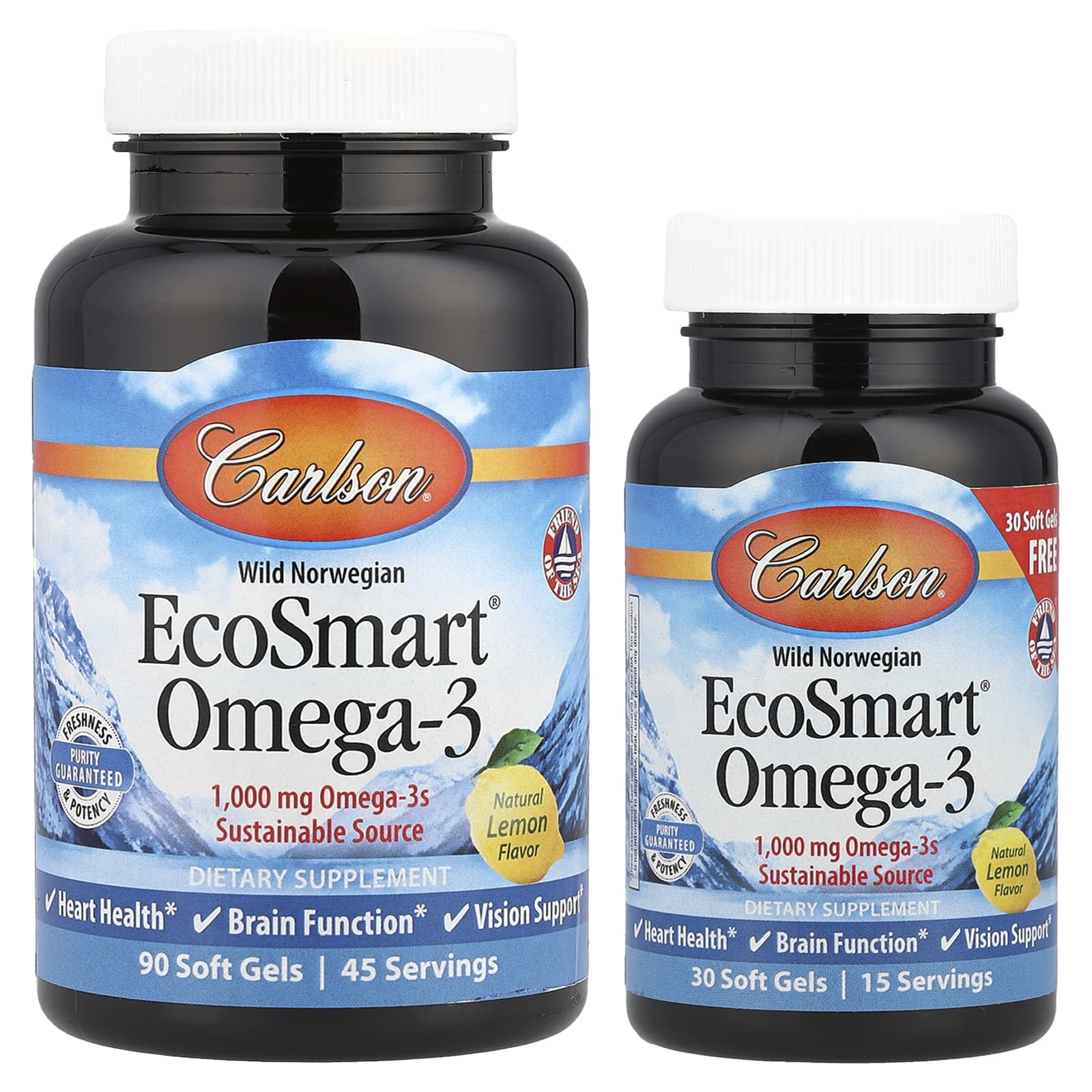 Carlson, Wild Norwegian, EcoSmart® Omega-3, Natural Lemon, 1,000 mg, 120 Soft Gels (500 mg per Soft Gel)