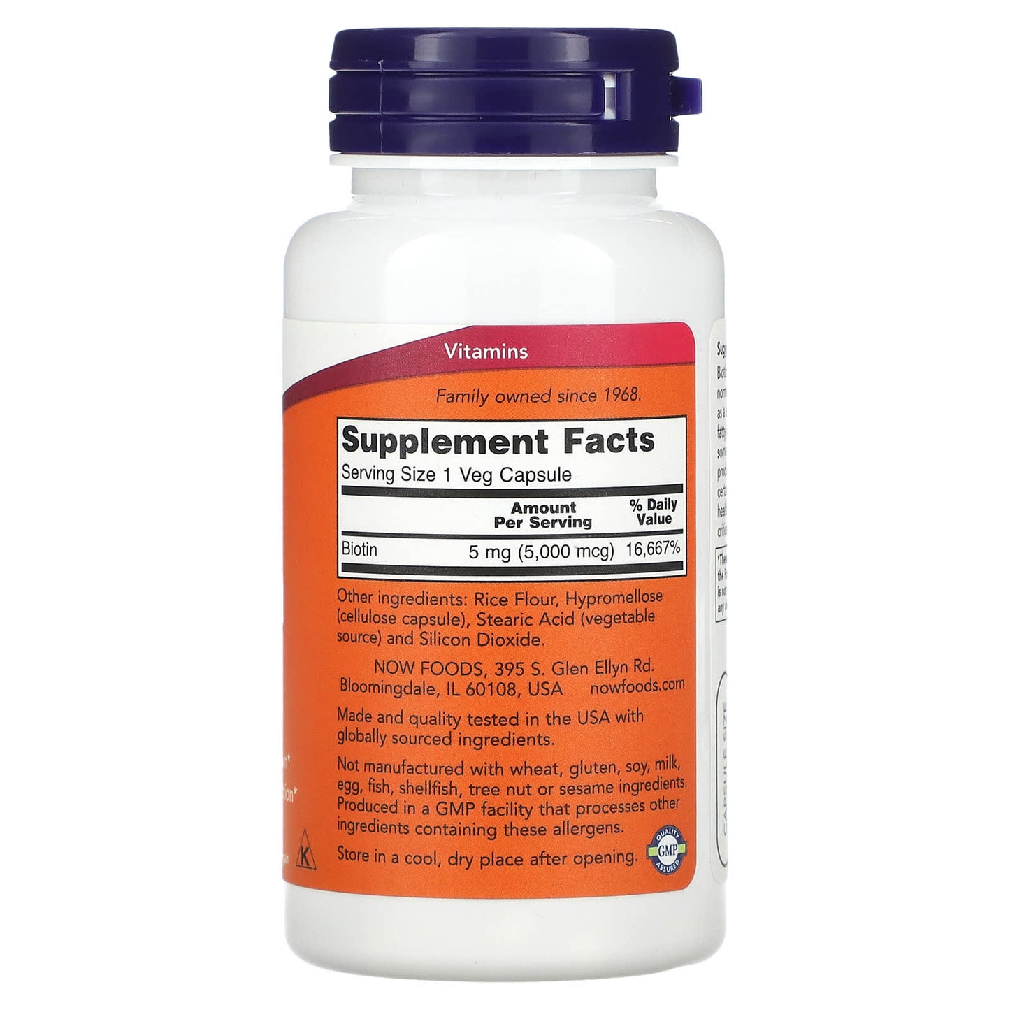 NOW Foods, Biotin, 5,000 mcg, 60 Veg Capsules - Image 2