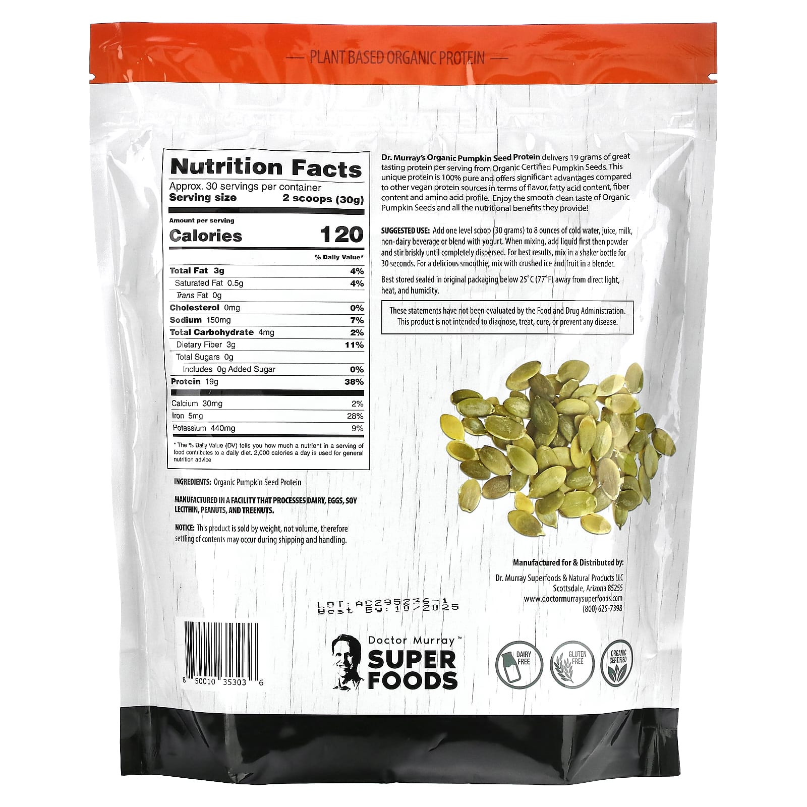 Organic Pumpkin Seed Protein Powder by Dr. Murray's, 2 lbs - Image 2