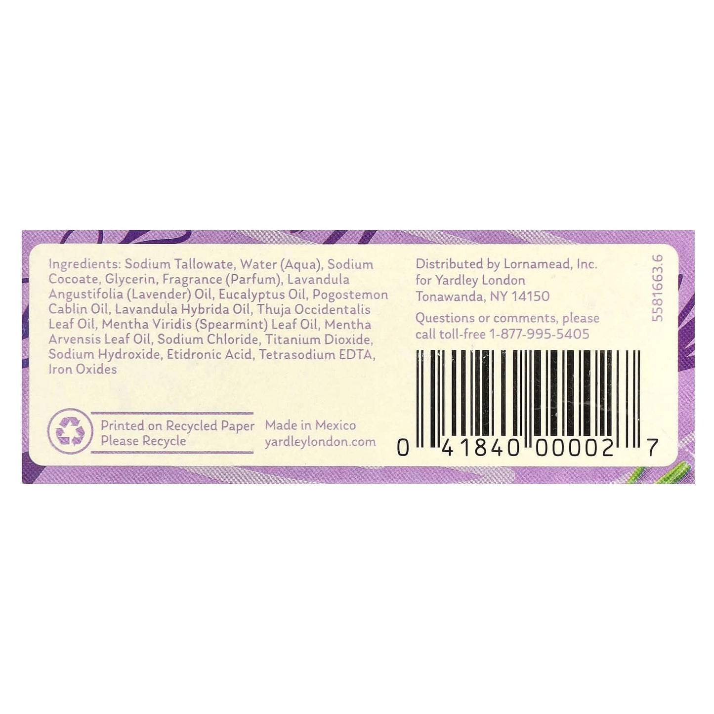 Yardley London, Nourishing Bath Bar, English Lavender, 4 oz (113 g) - Image 2