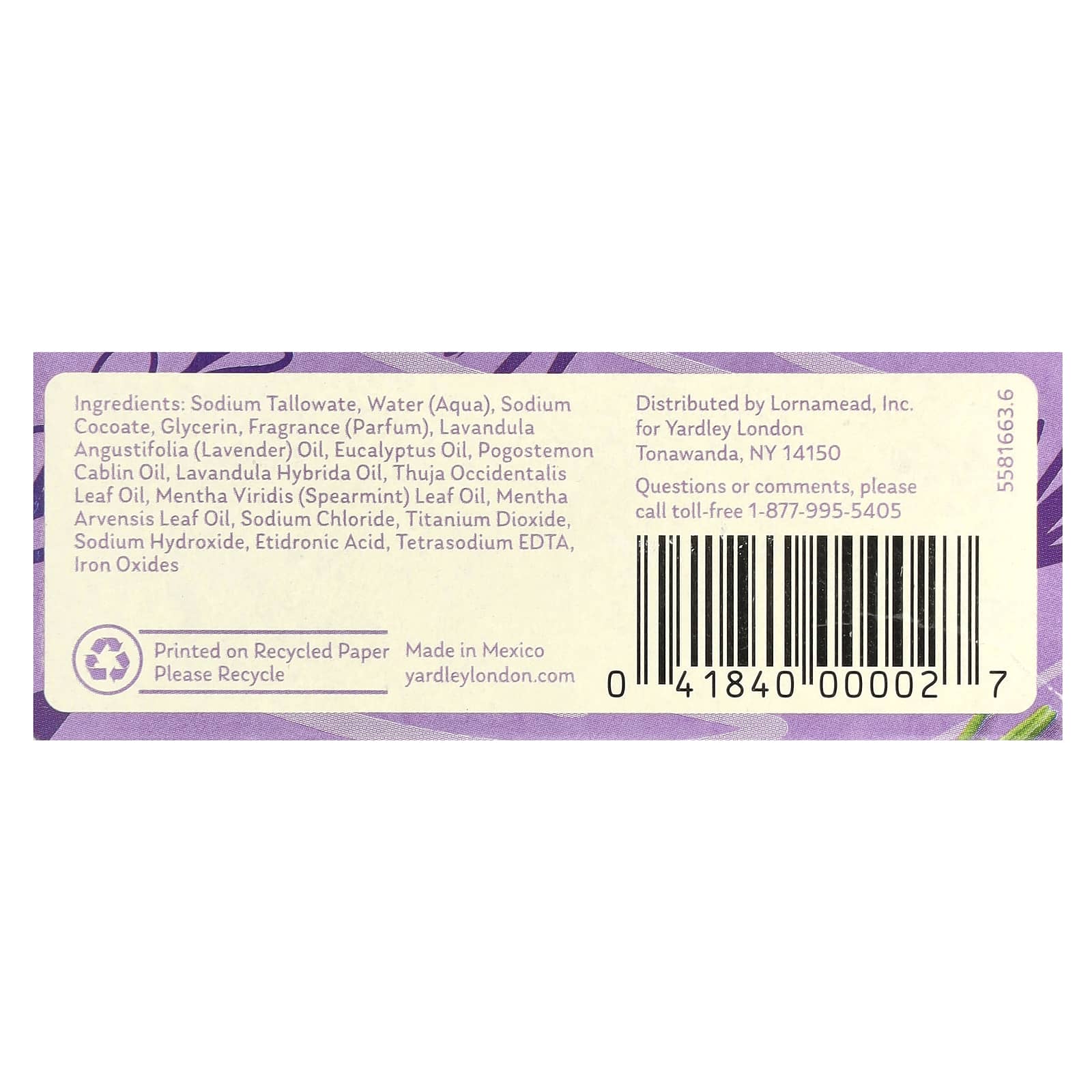 Yardley London, Nourishing Bath Bar, English Lavender, 4 oz (113 g) - Image 2