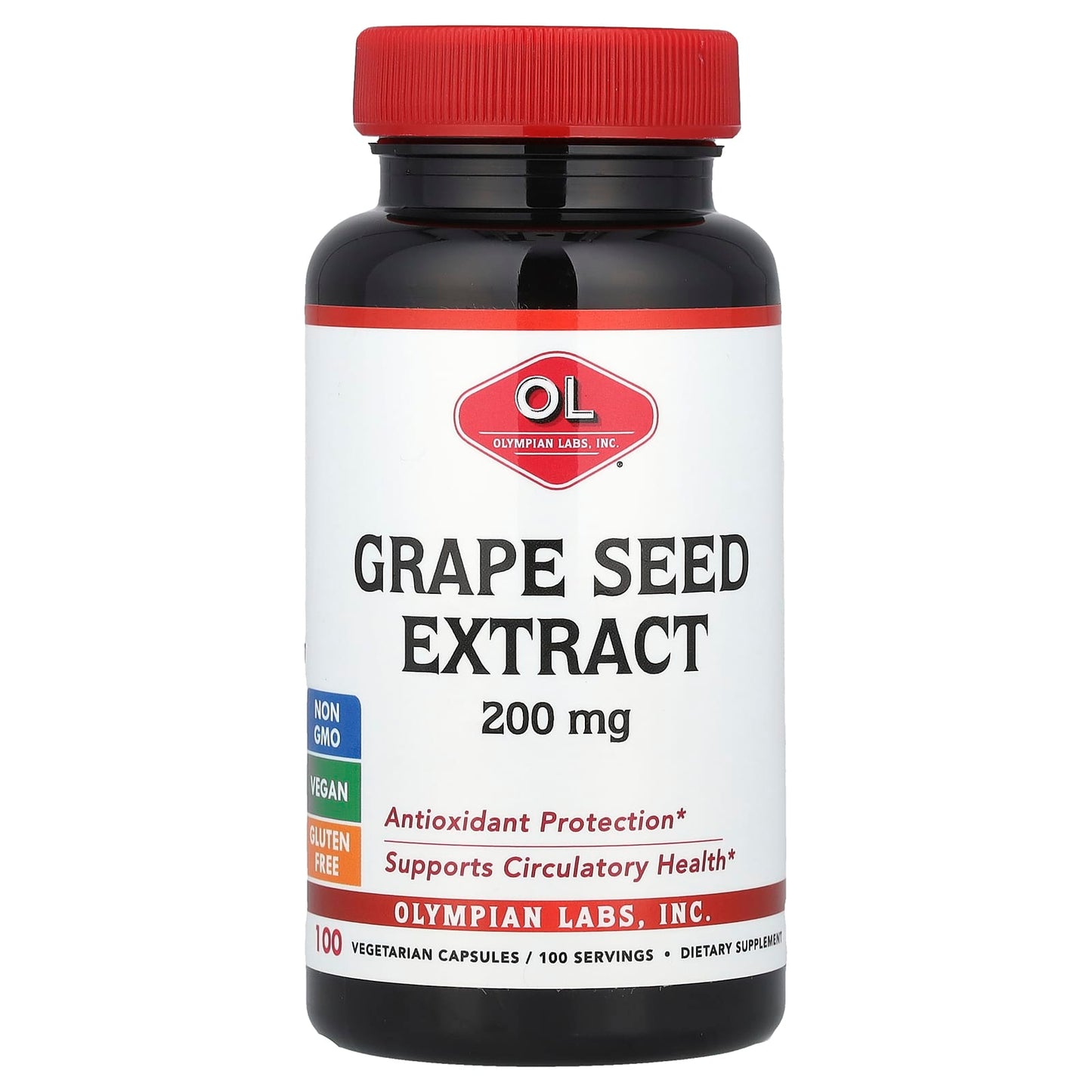 Olympian Labs, Grape Seed Extract, 200 mg, 100 Vegetarian Capsules - Image 1