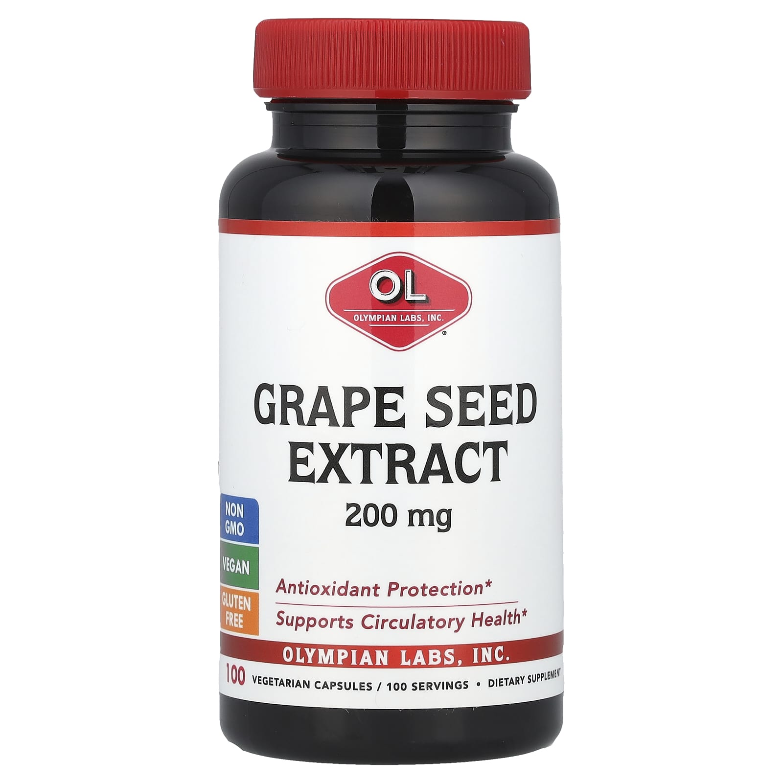 Olympian Labs, Grape Seed Extract, 200 mg, 100 Vegetarian Capsules - Image 1
