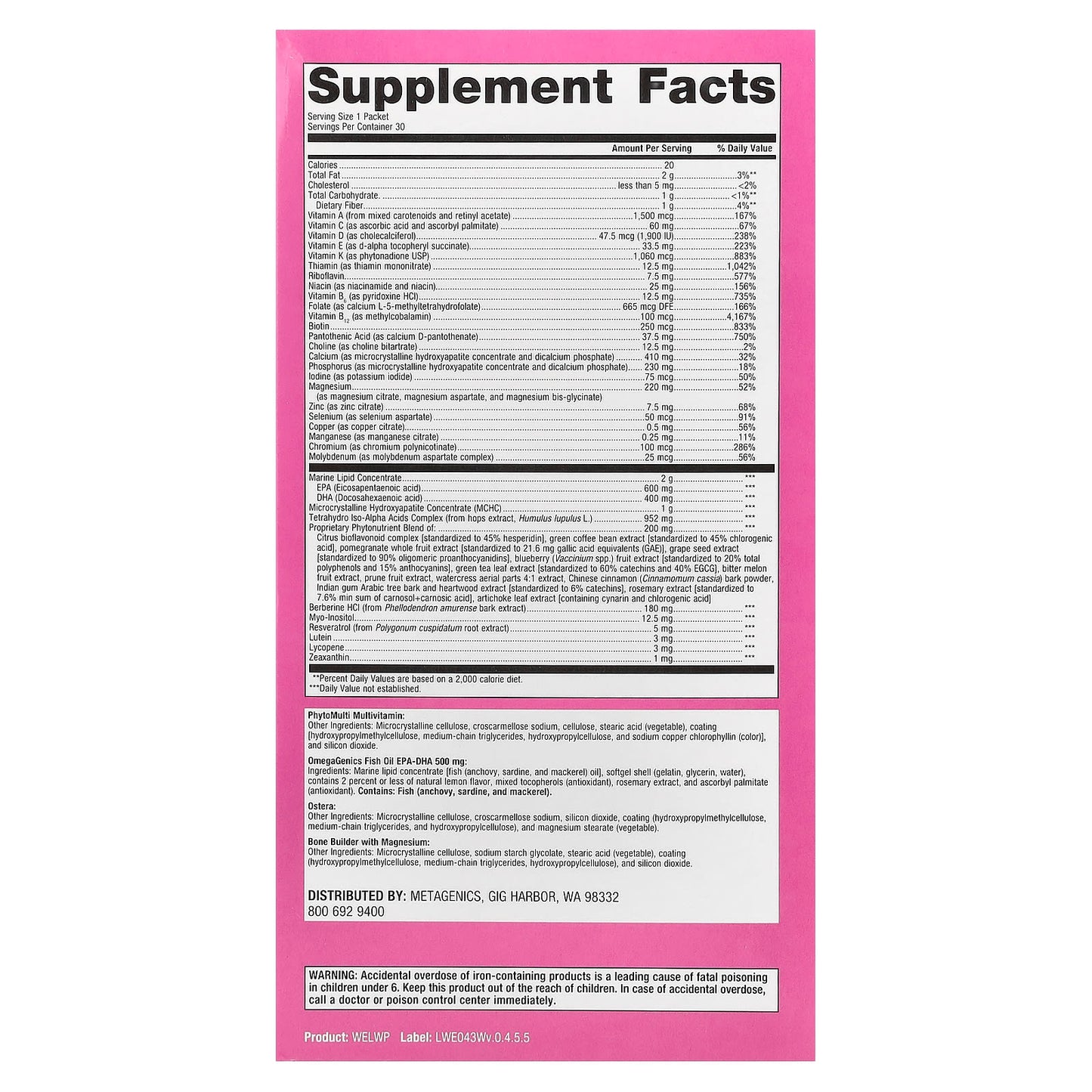 Metagenics, Wellness Essentials®, Daily Packs Women's Prime, 30 Packets - Image 2