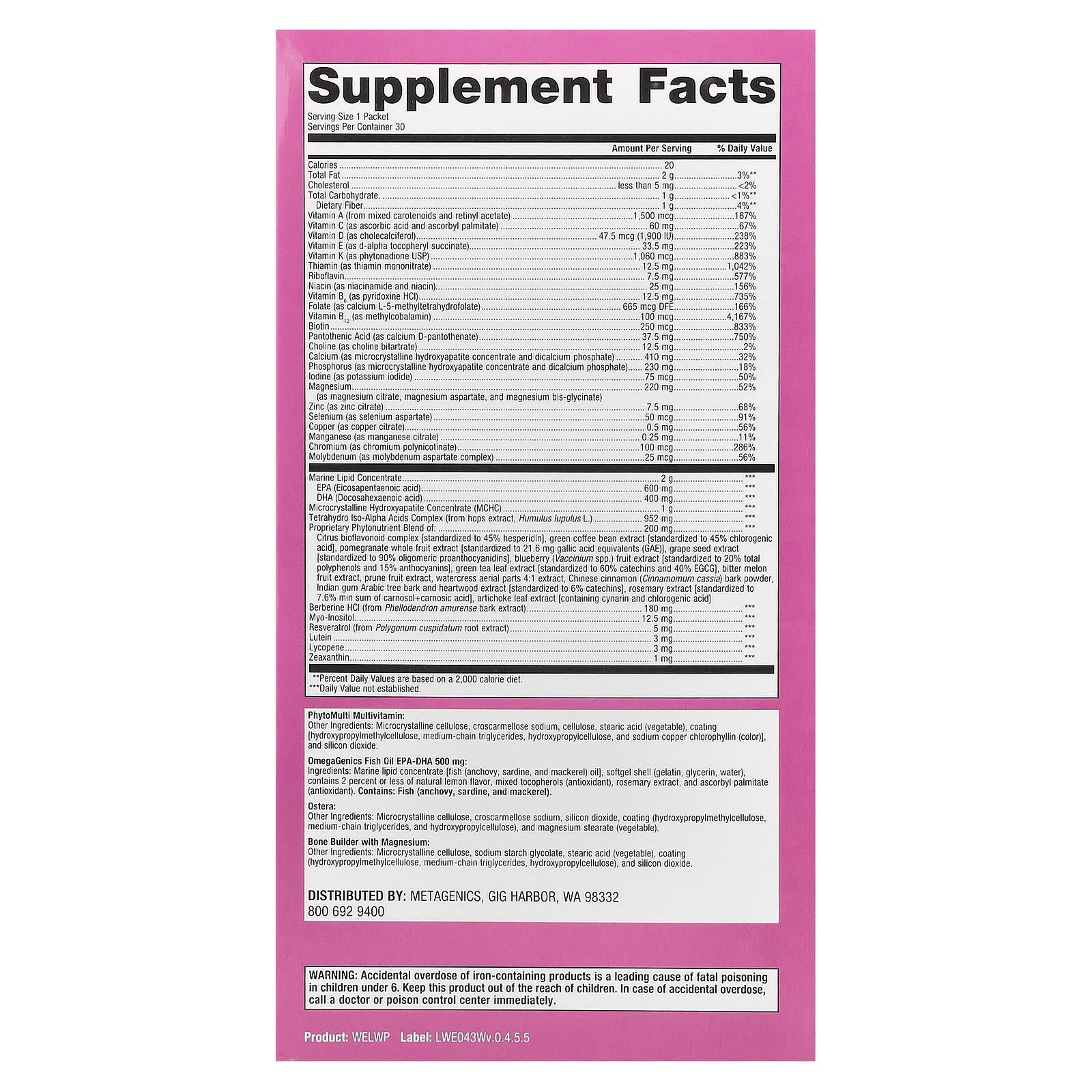 Metagenics, Wellness Essentials®, Daily Packs Women's Prime, 30 Packets - Image 2