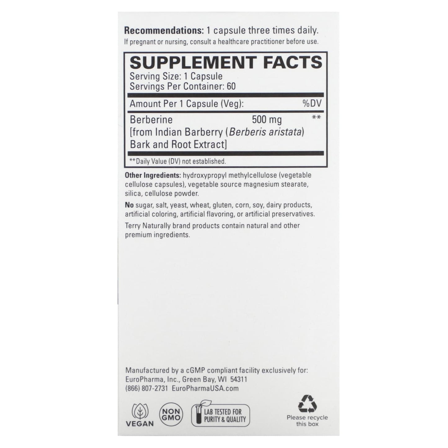 Terry Naturally, Berberine, 500 mg, 60 Capsules - Image 2