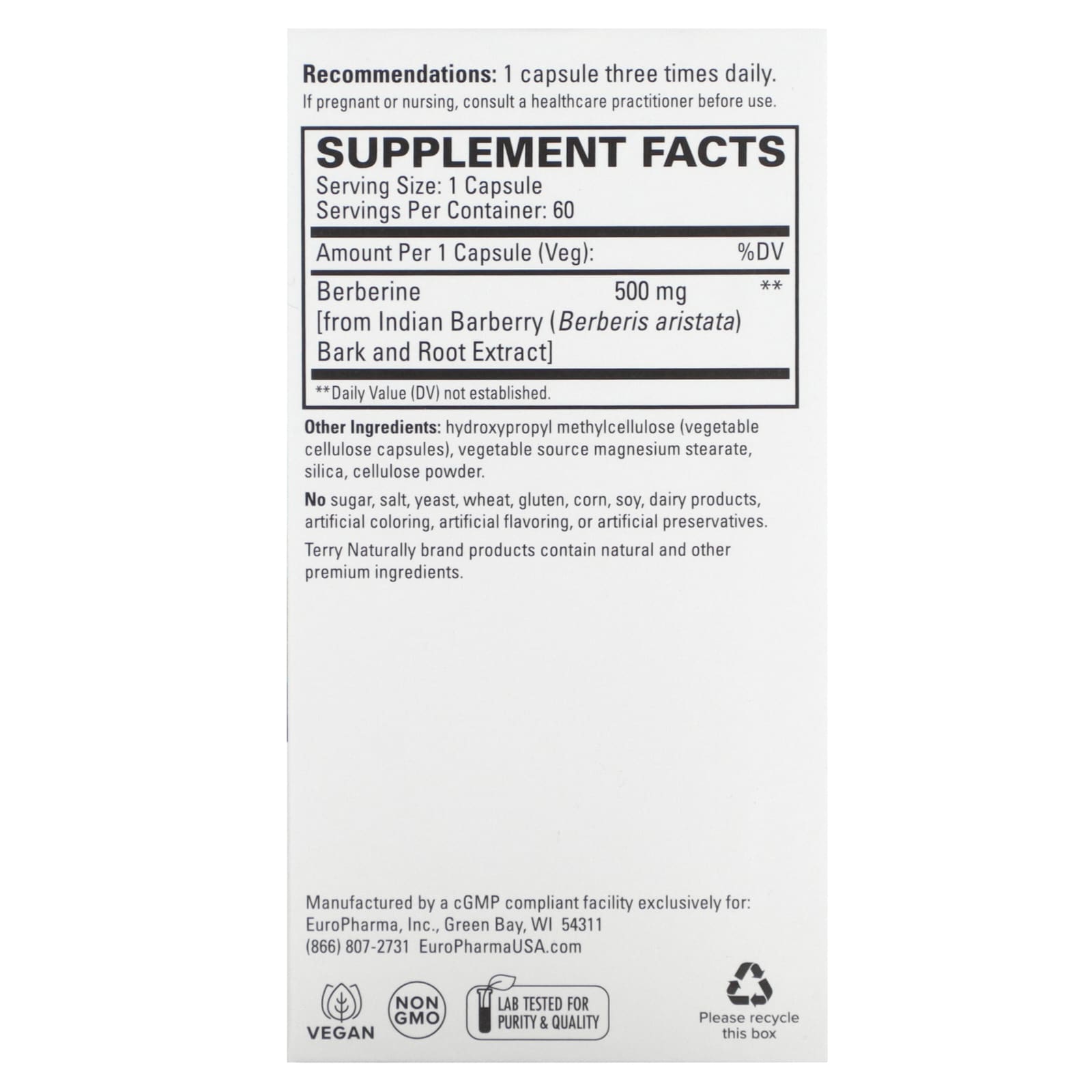 Terry Naturally, Berberine, 500 mg, 60 Capsules - Image 2