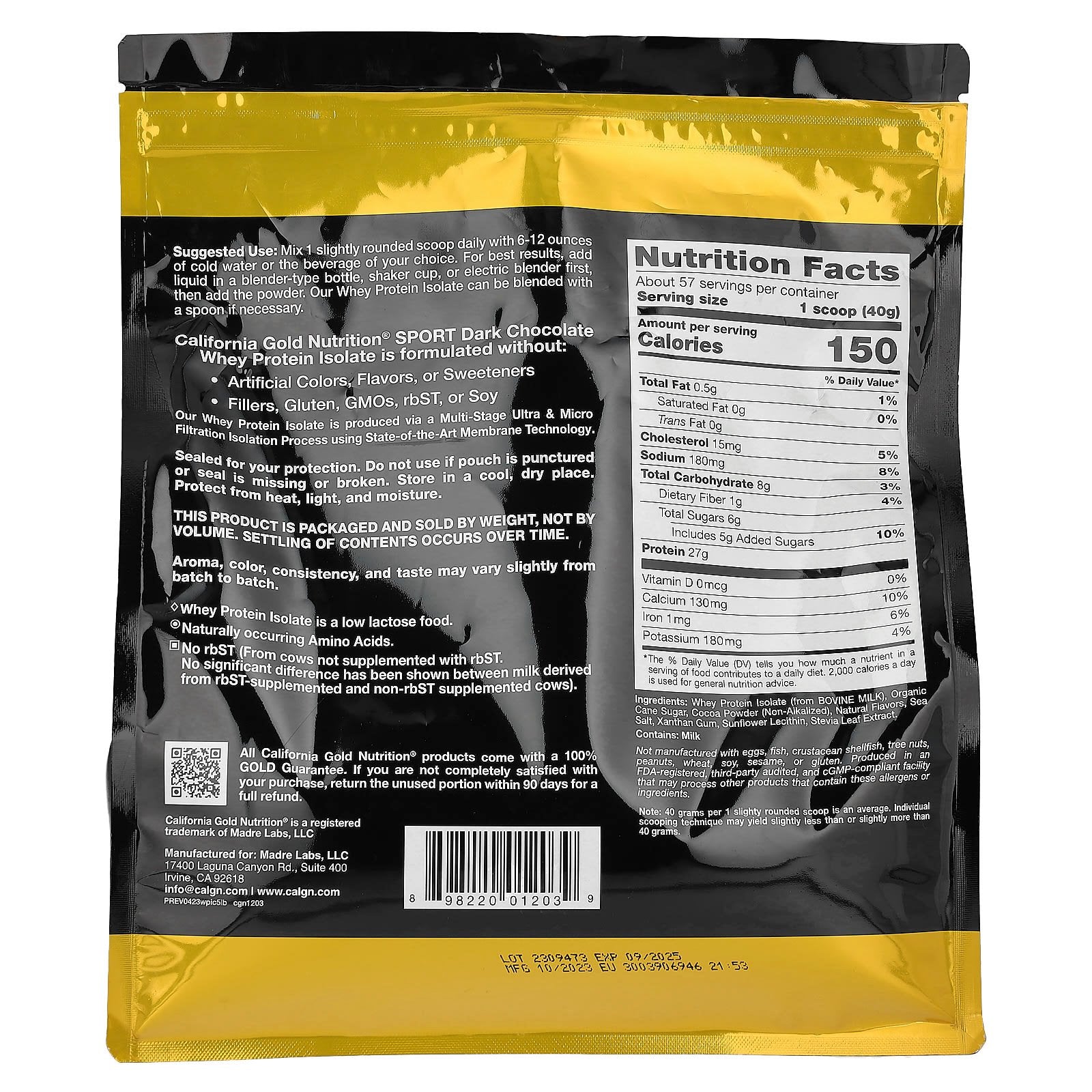 Dark Chocolate Whey Protein Isolate 5 lbs by California Gold Nutrition - Image 2