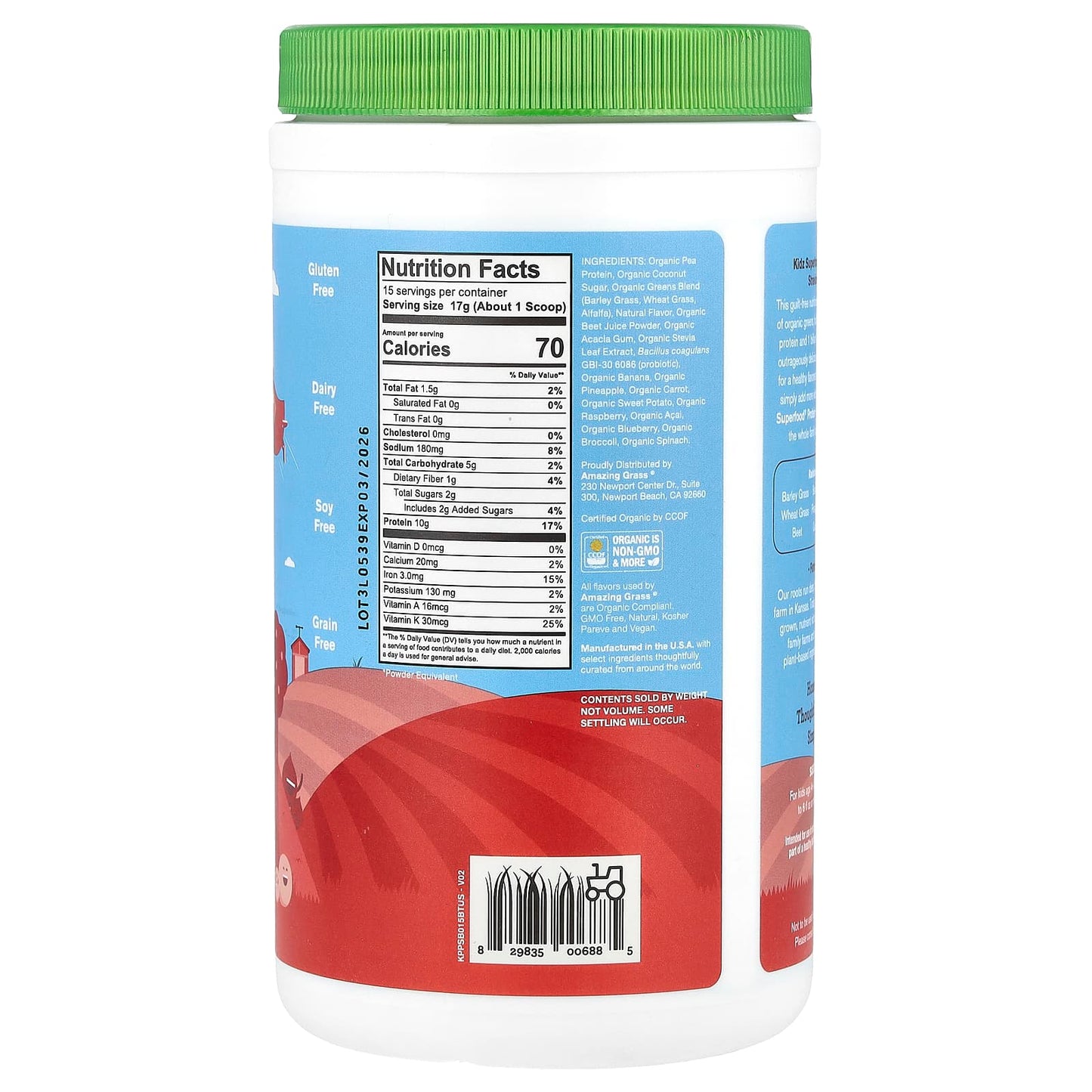 Amazing Grass Kidz Superfood Protein + Probiotics Strawberry Blast 8.9 oz - Image 2
