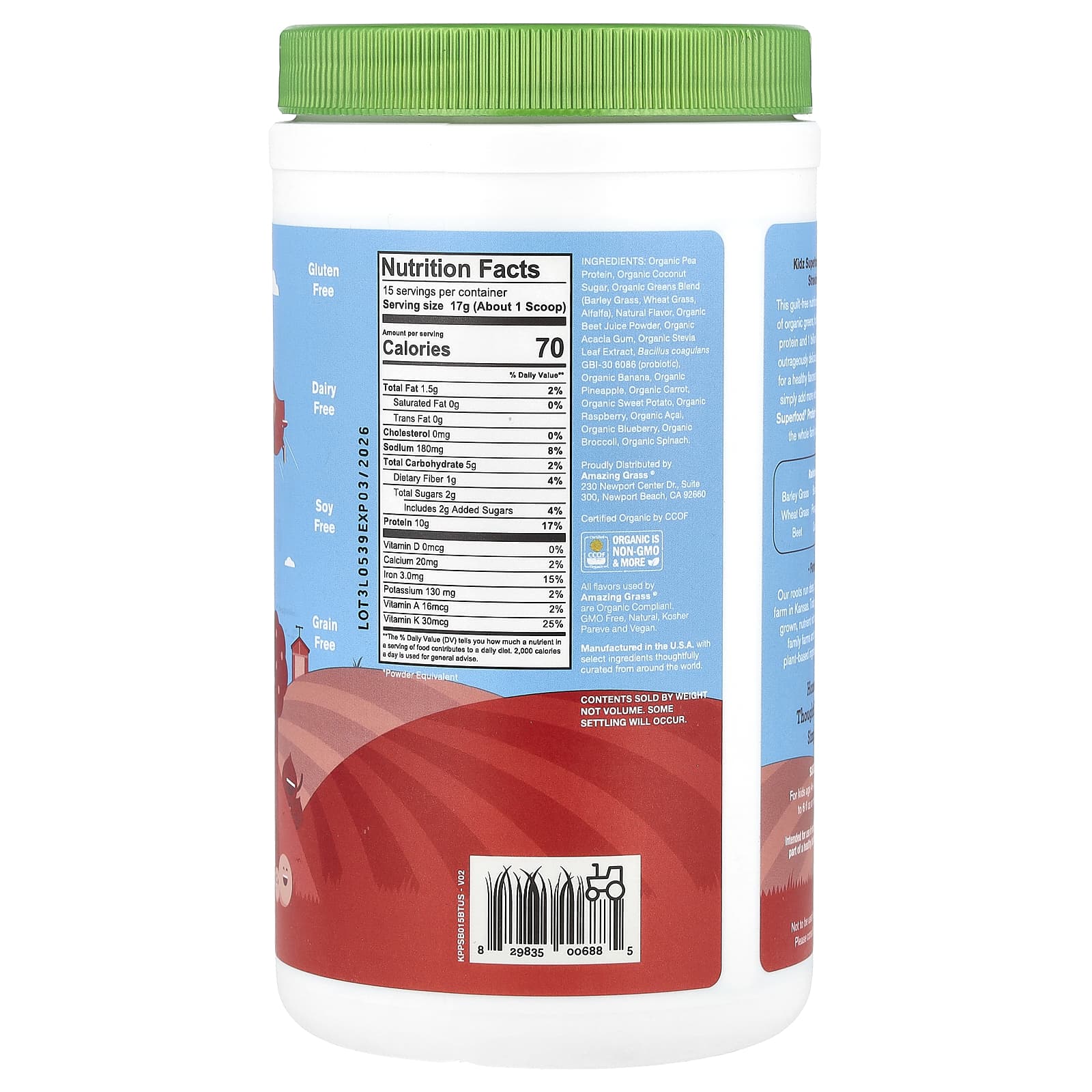 Amazing Grass Kidz Superfood Protein + Probiotics Strawberry Blast 8.9 oz - Image 2