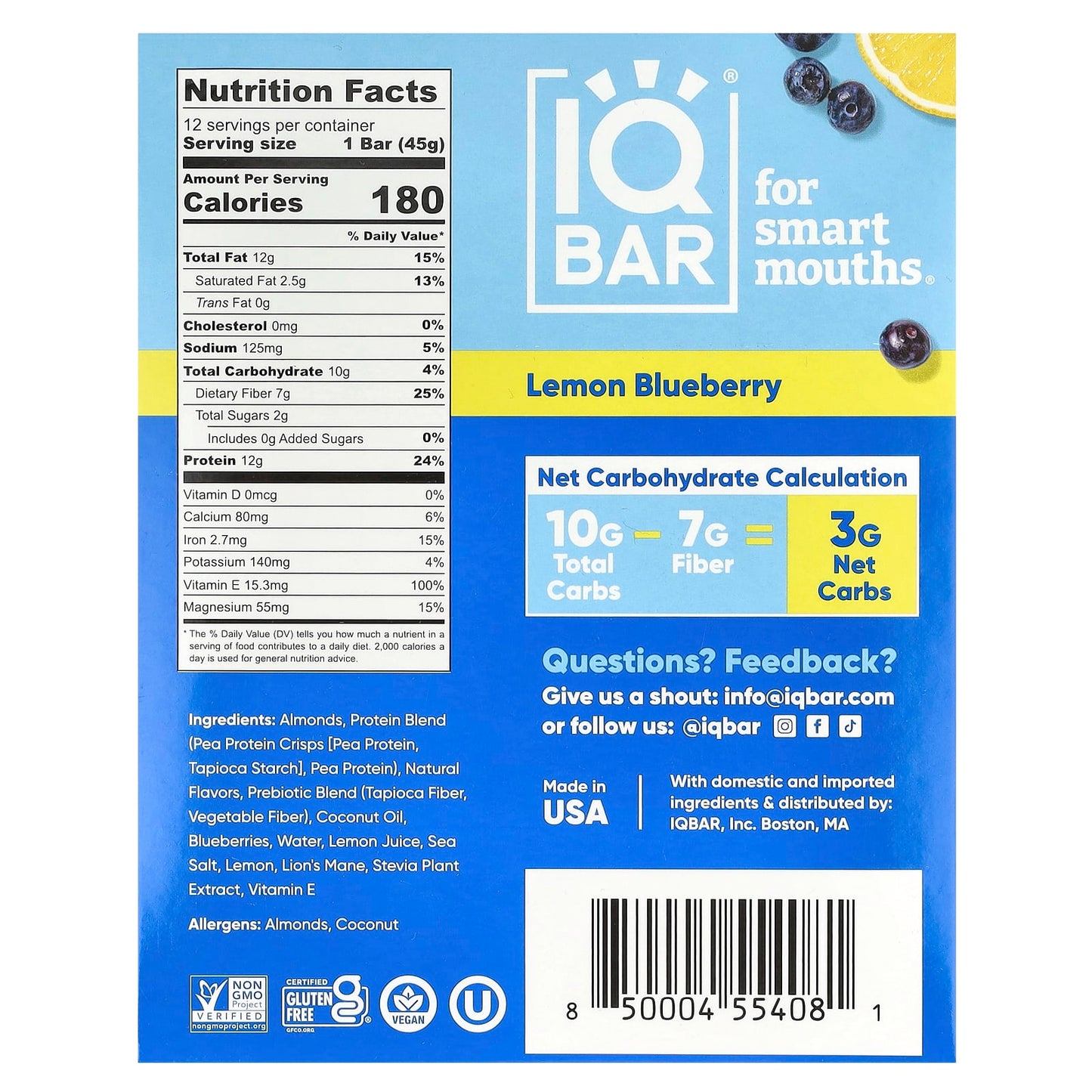 Boost Brain Power with IQBAR's Plant-Based Protein Bars - Lemon Blueberry - Image 2