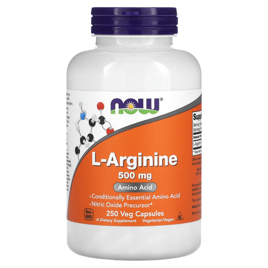 NOW Foods, L-Arginine, 500 mg, 250 Veg Capsules - Image 1