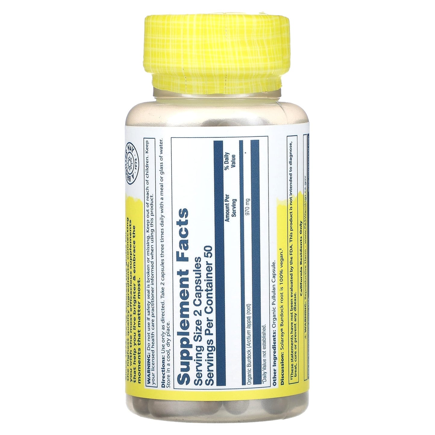 Solaray, Organic Burdock, 100 Organic Capsules (485 mg per Capsule) - Image 2
