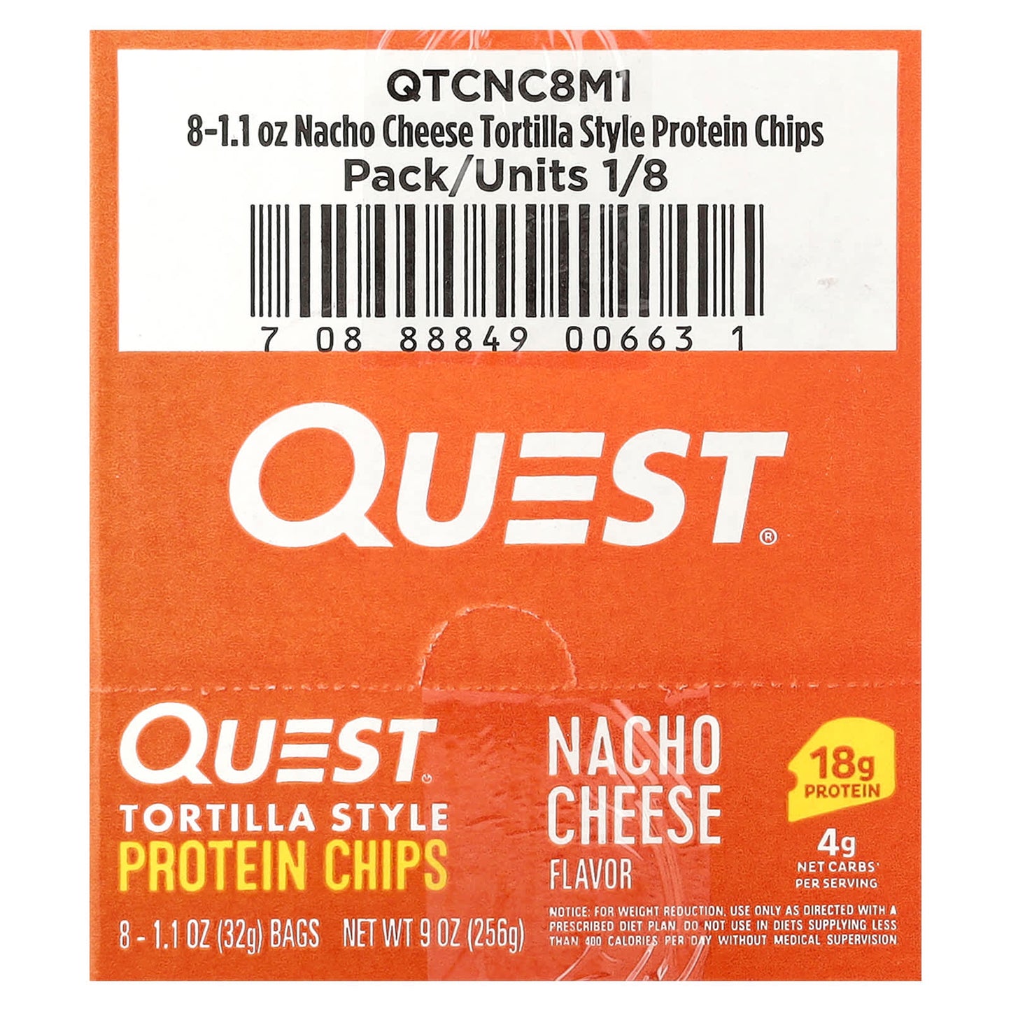 Quest Nutrition, Tortilla Style Protein Chips, Nacho Cheese, 8 Bags, 1.1 oz (32 g ) Each - Image 2