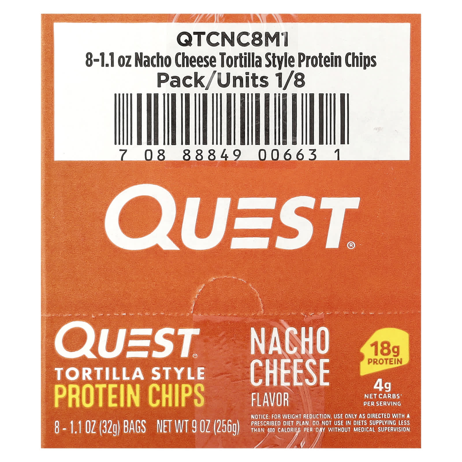 Quest Nutrition, Tortilla Style Protein Chips, Nacho Cheese, 8 Bags, 1.1 oz (32 g ) Each - Image 2