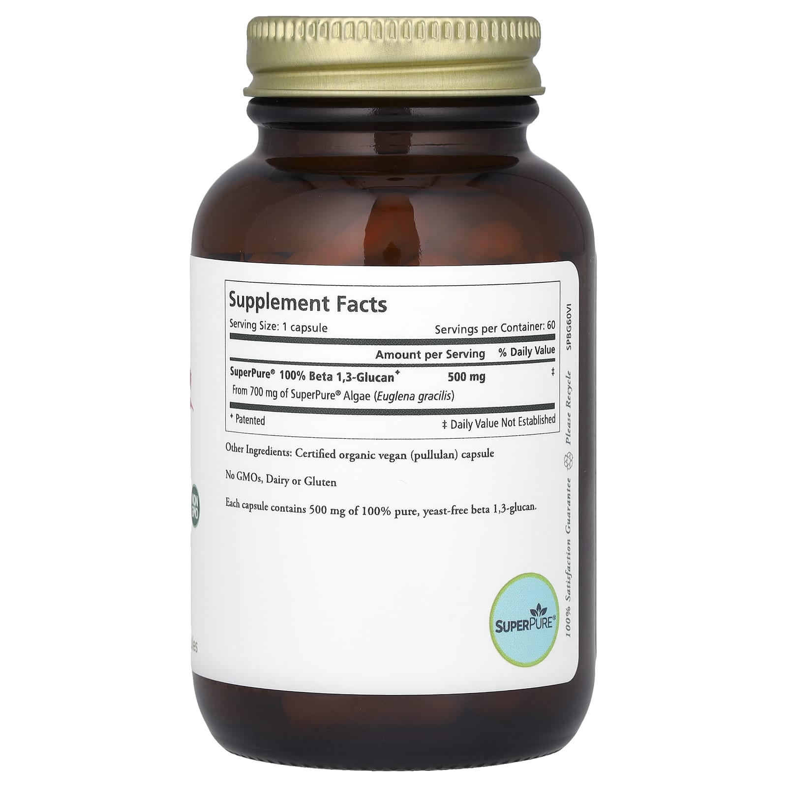 Pure Synergy, SuperPure Beta 1,3 Glucan, Algae Extract, 60 Capsules (500 mg per Capsule) - Image 2
