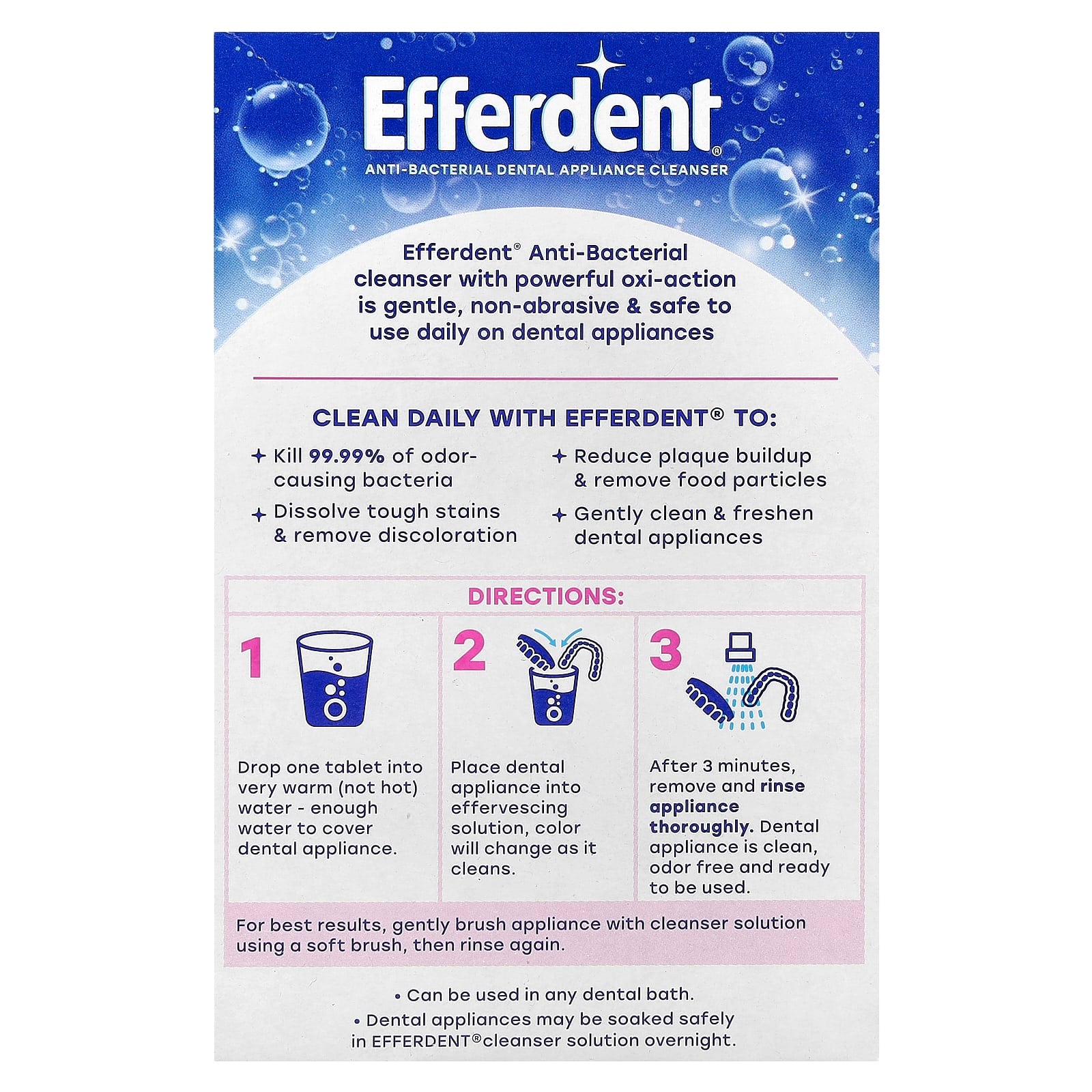 Efferdent Anti-Bacterial Dental Appliance Cleanser - Complete Clean, 102 Tablets - Image 2
