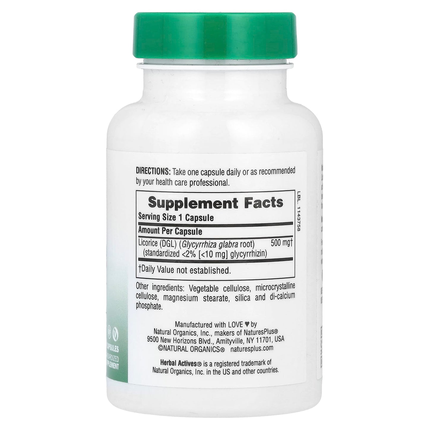NaturesPlus, Herbal Actives, Licorice (DGL), 500 mg, 60 Capsules - Image 2