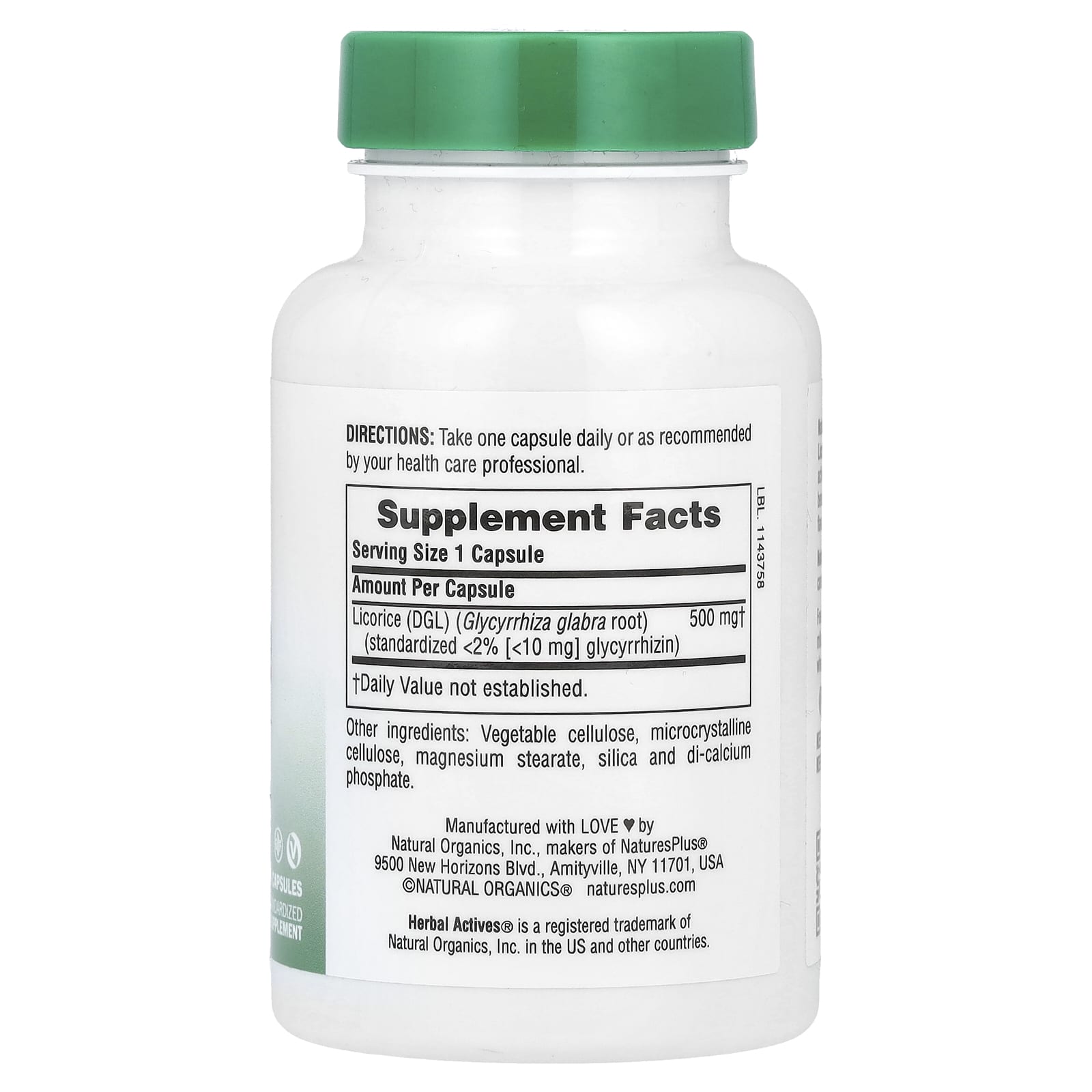 NaturesPlus, Herbal Actives, Licorice (DGL), 500 mg, 60 Capsules - Image 2