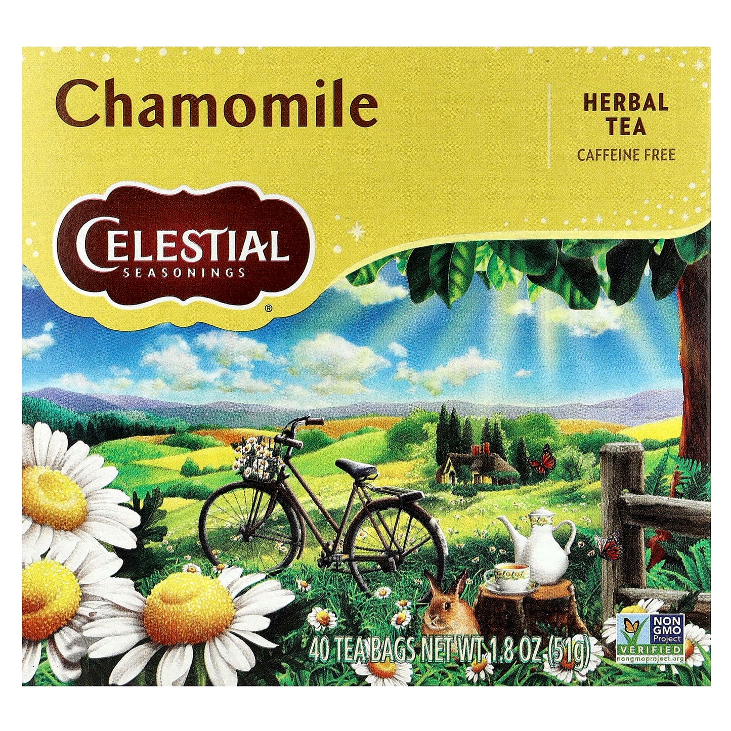 Soothe with Celestial Seasonings Chamomile Herbal Tea, Caffeine Free, 40 Tea Bags - Image 1