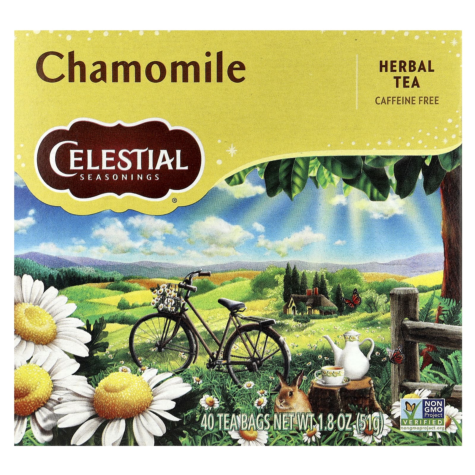 Soothe with Celestial Seasonings Chamomile Herbal Tea, Caffeine Free, 40 Tea Bags - Image 1