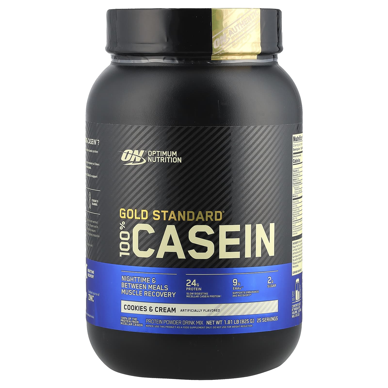 Optimum Nutrition, Gold Standard® 100% Casein, Cookies & Cream, 1.81 lb (825 g) - Image 1