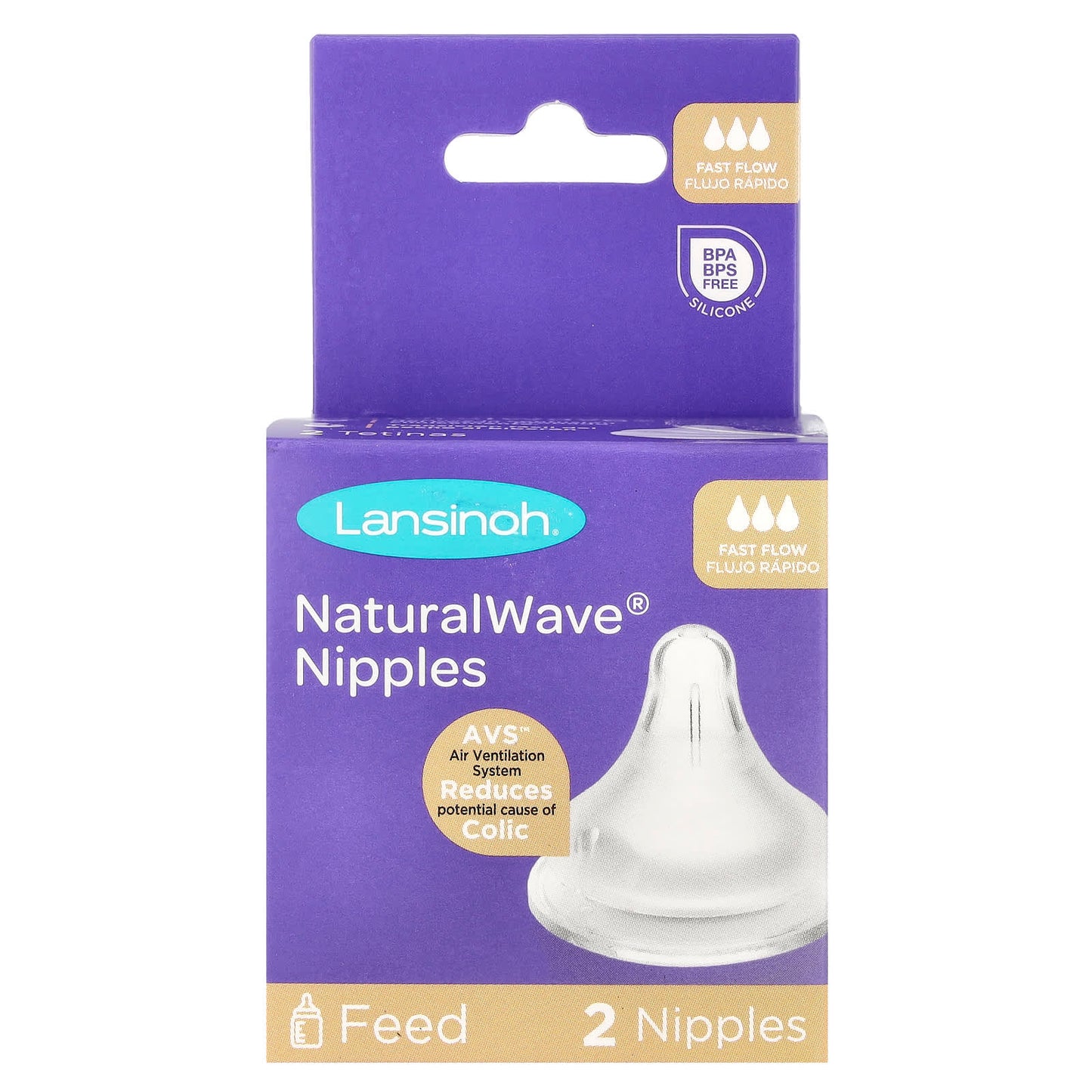 Lansinoh, NaturalWave® Nipples, Fast Flow, 2 Nipples - Image 1