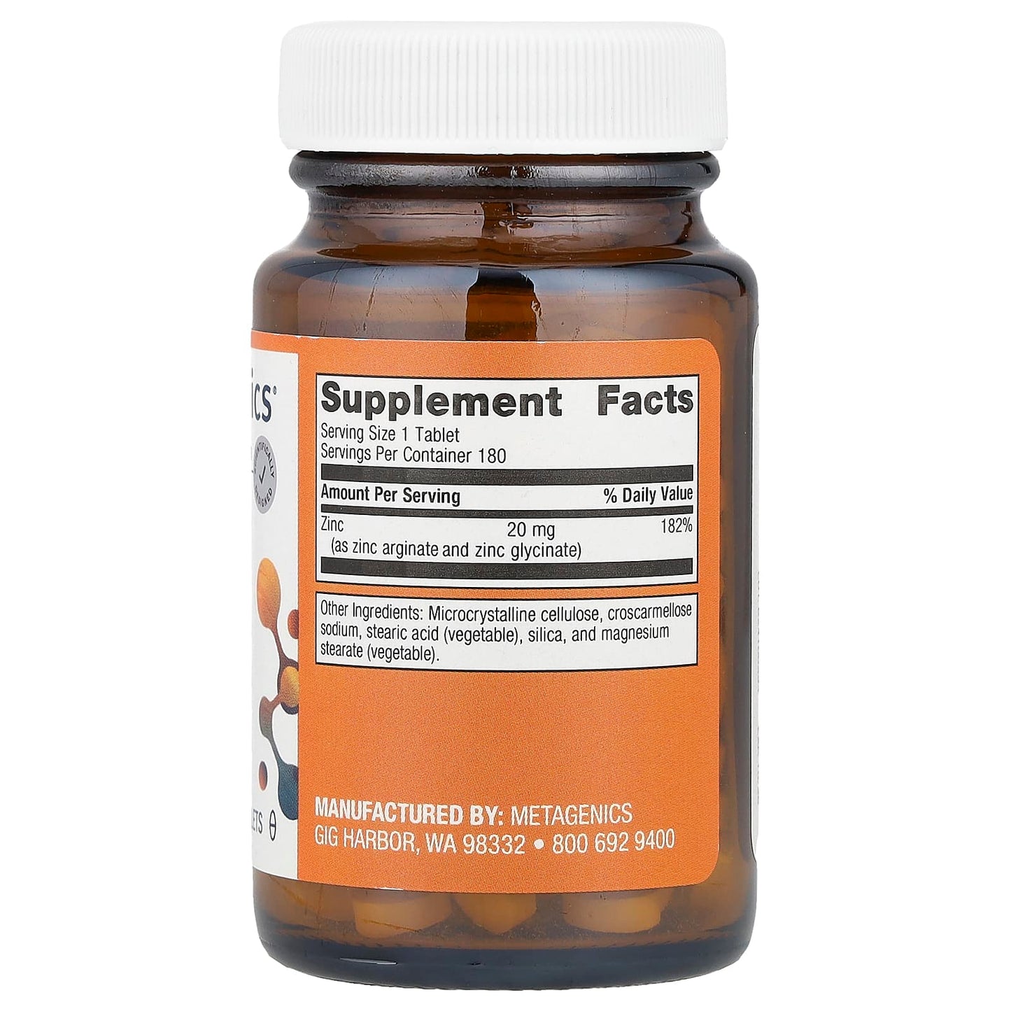 Metagenics, Zinc A.G.™, Immunity, 20 mg, 180 Tablets - Image 2