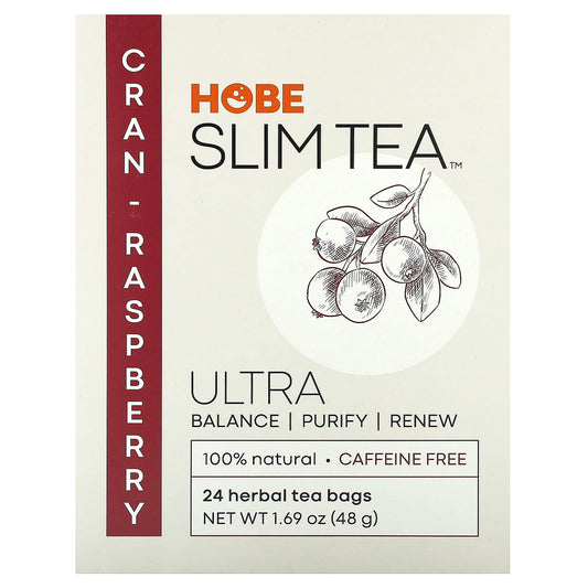 Cran-Raspberry Ultra Slim Tea, Caffeine Free, 24 Herbal Tea Bags by Hobe Labs - Image 1