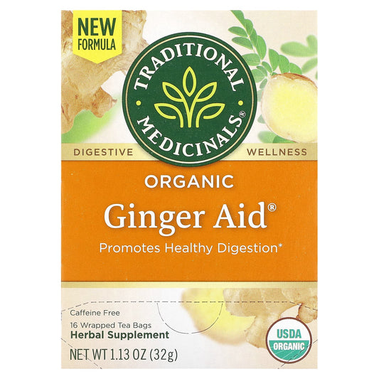 Traditional Medicinals, Organic Ginger Aid, Caffeine Free, 16 Wrapped Tea Bags, 1.13 oz (32 g) - Image 1