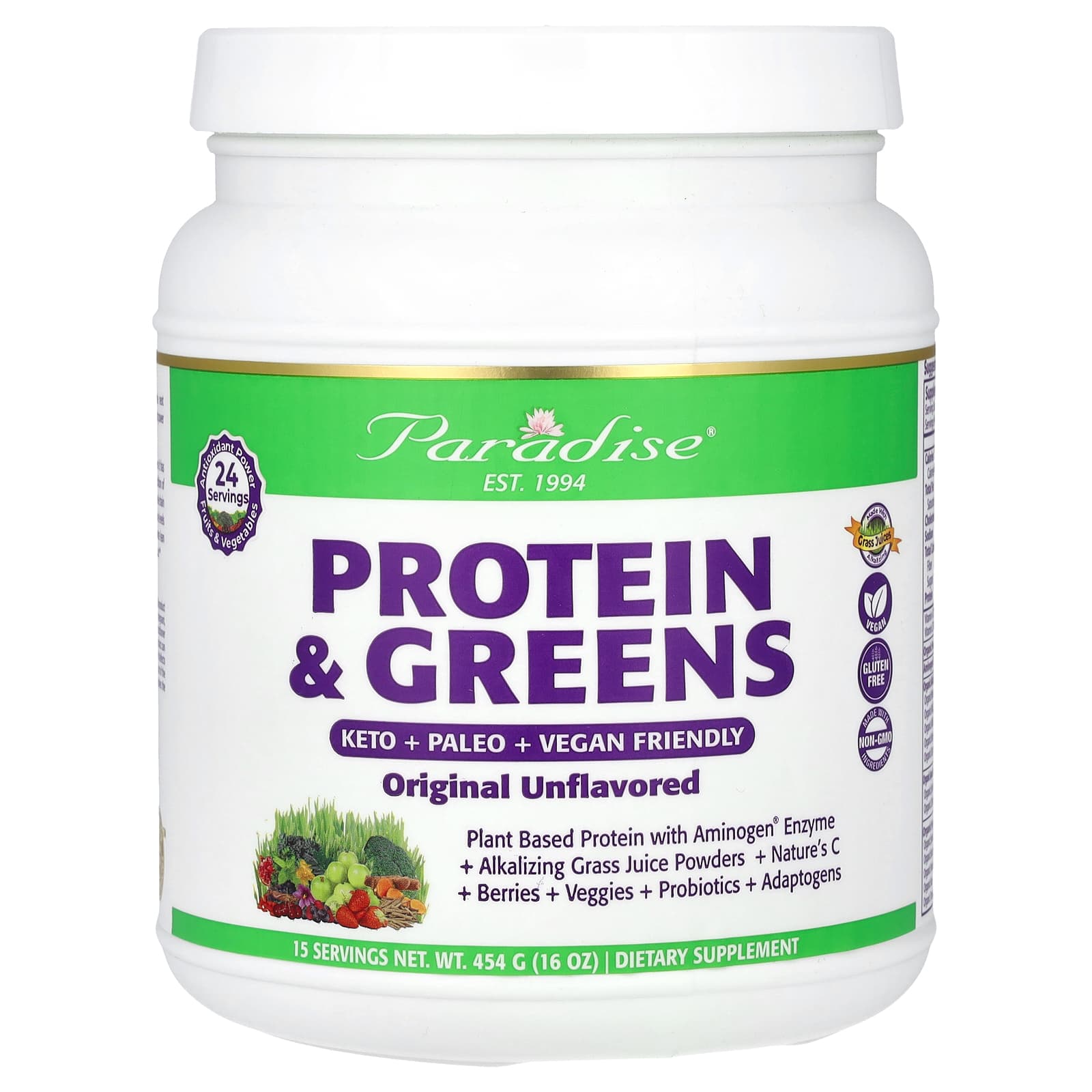 Paradise Herbs, Protein & Greens, Original Unflavored, 16 oz (454 g) - Image 1
