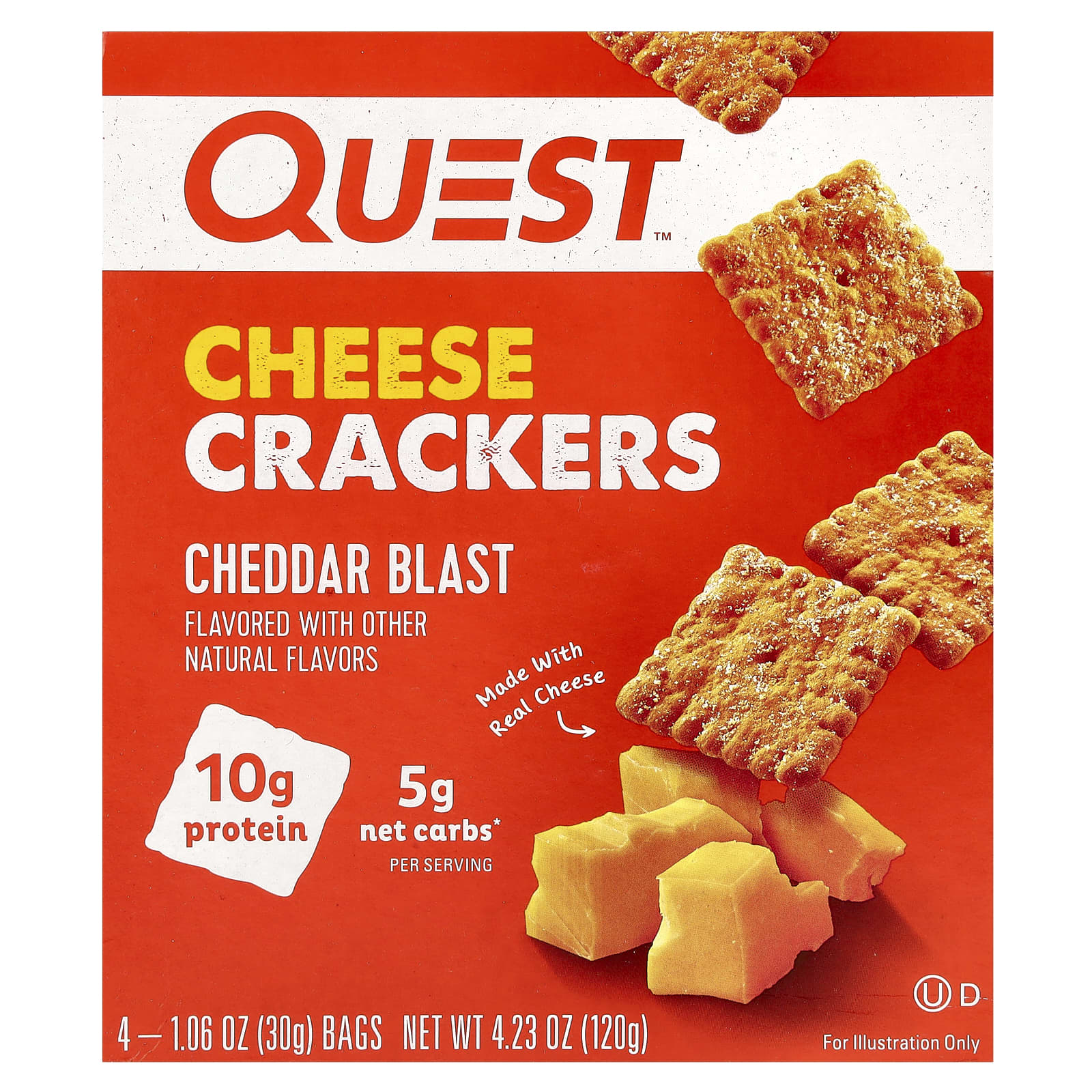 Quest Nutrition, Cheese Crackers, Cheddar Blast, 4 Bags, 1.06 oz (30 g) Each - Image 1
