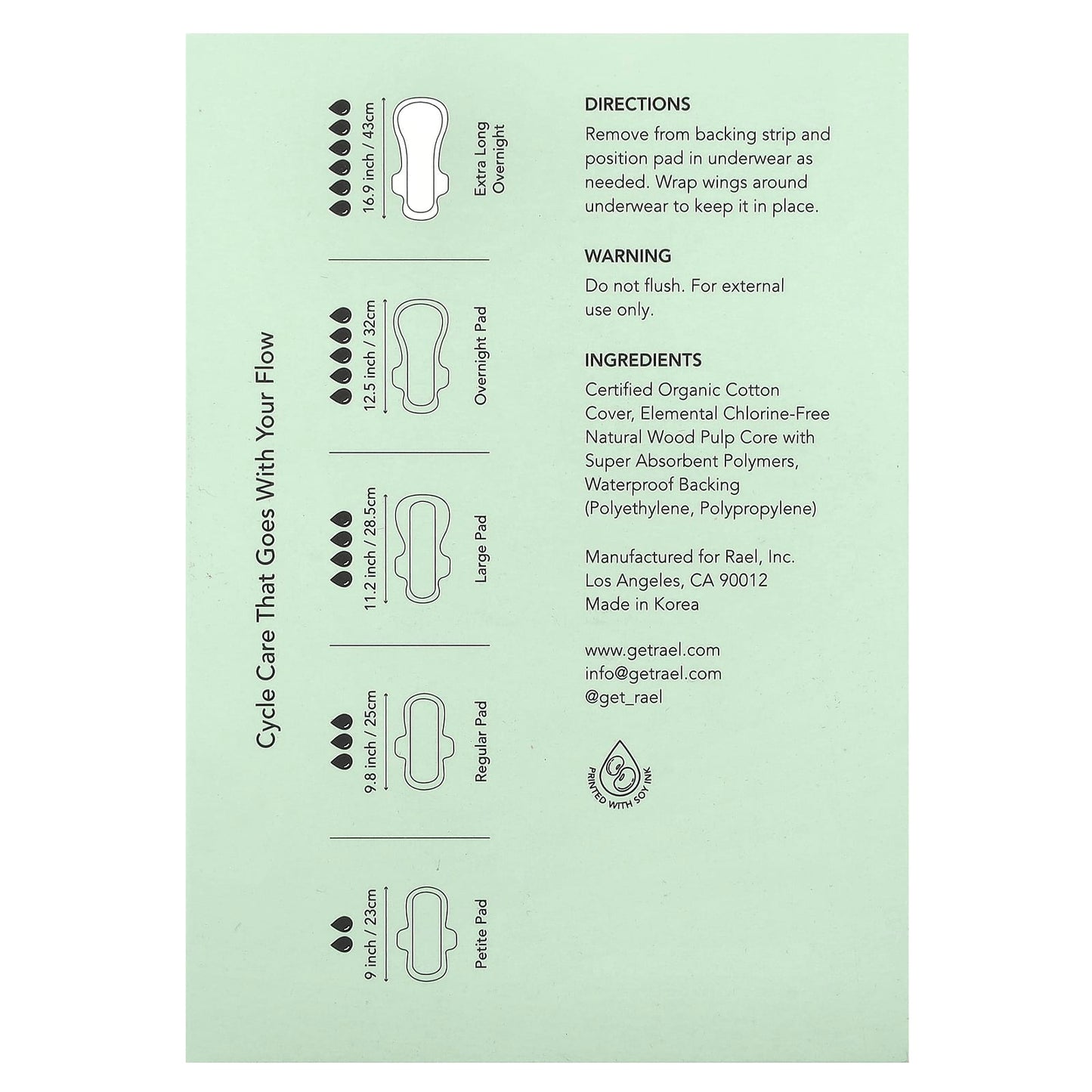 Rael, Organic Cotton Cover Pads, Extra Long Overnight, 6 Count - Image 2