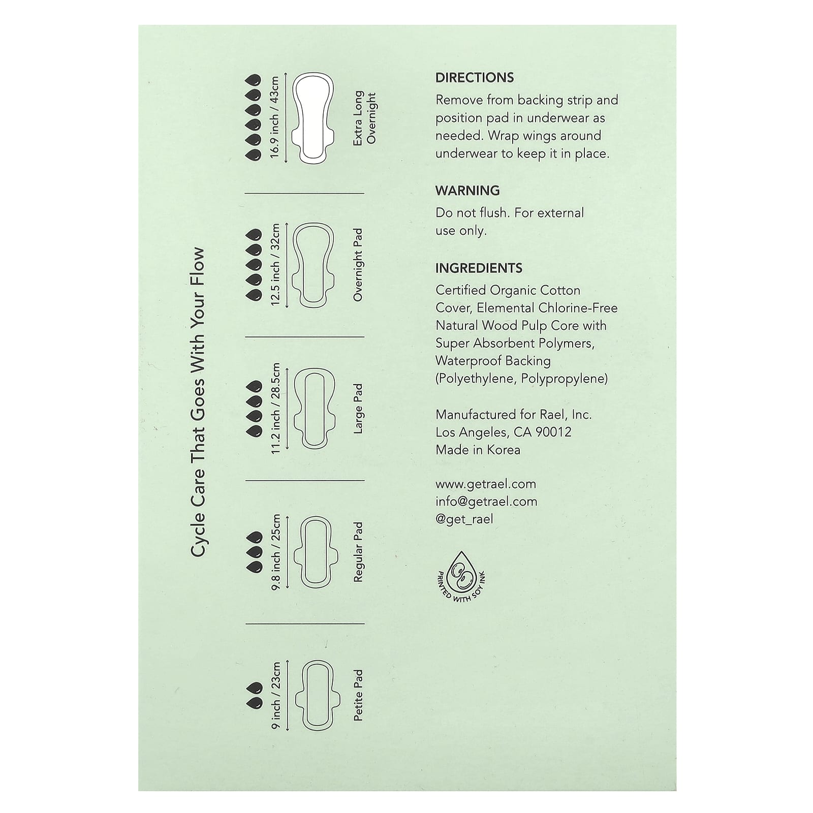 Rael, Organic Cotton Cover Pads, Extra Long Overnight, 6 Count - Image 2