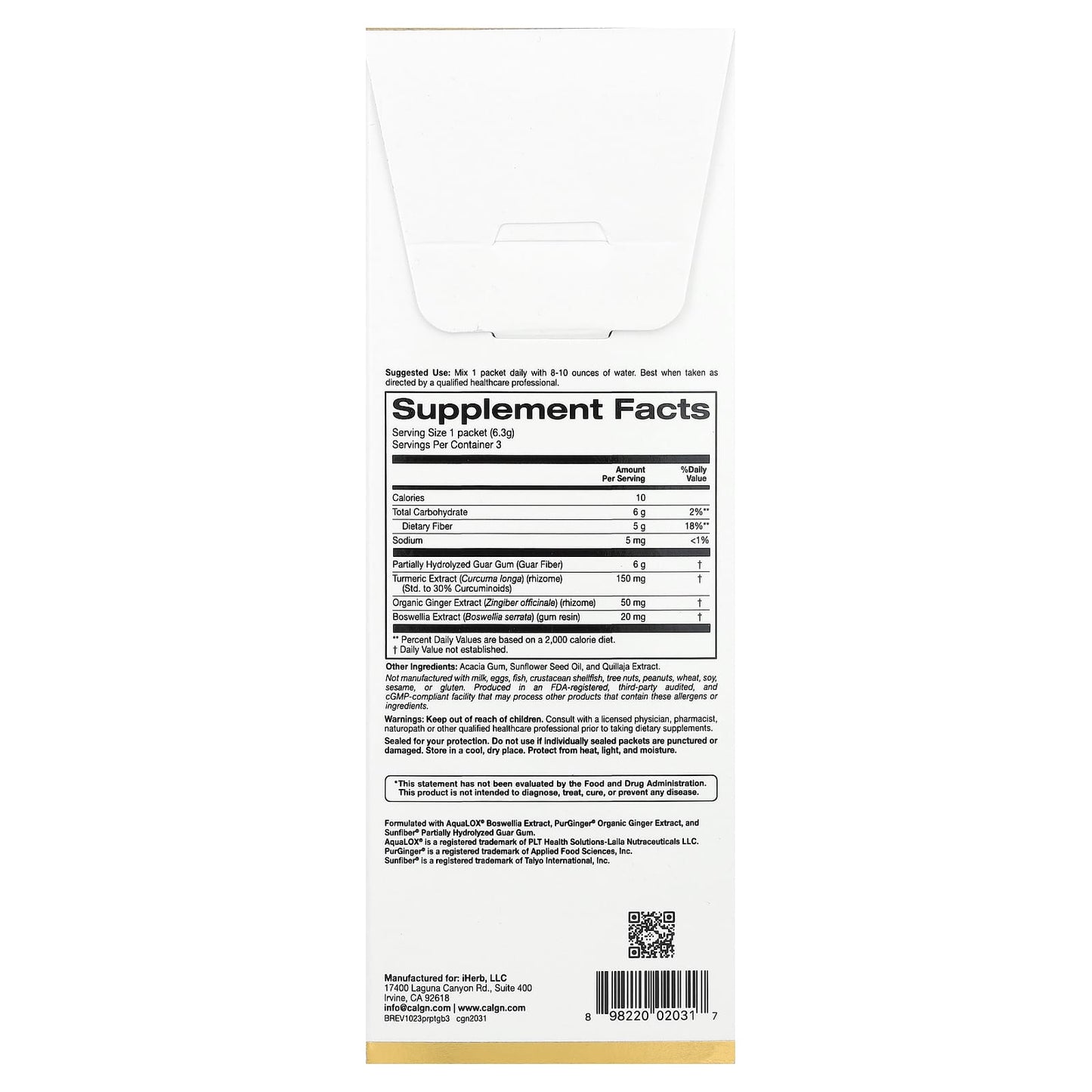 California Gold Turmeric Ginger Boswellia Prebiotic Fiber Plus Supplement - Image 2