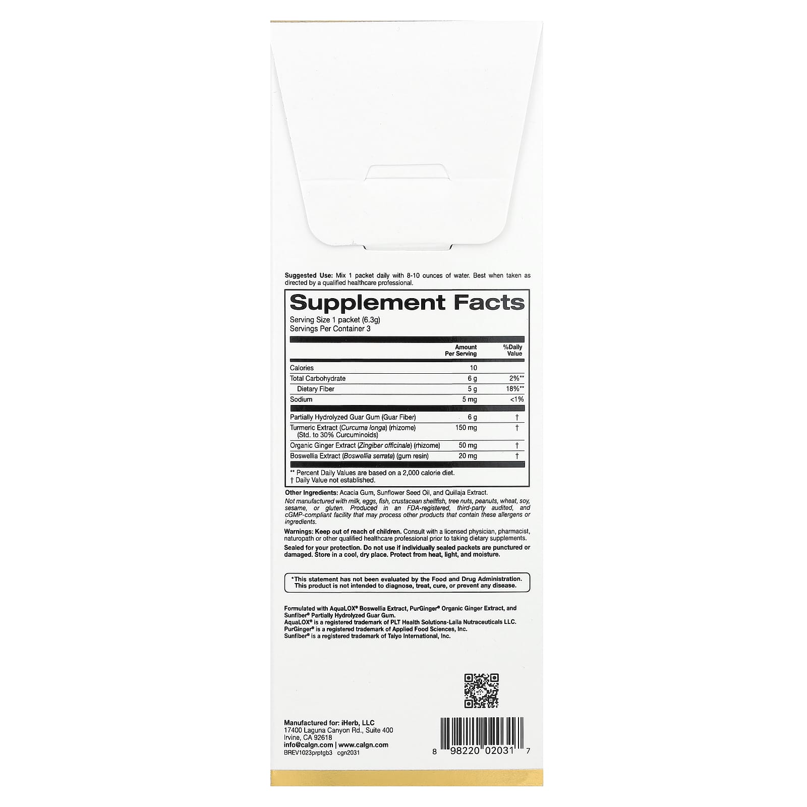 California Gold Turmeric Ginger Boswellia Prebiotic Fiber Plus Supplement - Image 2