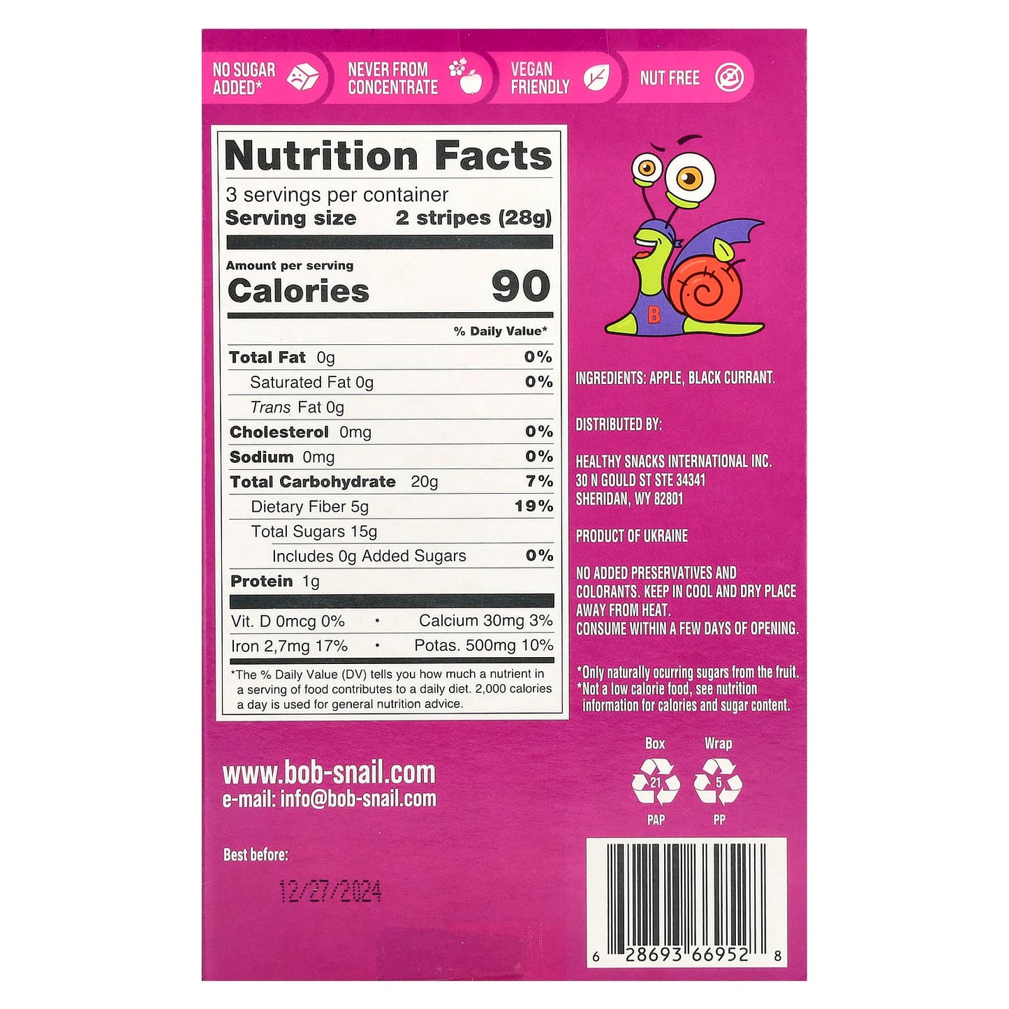 Fruit Stripe Snacks by Bob Snail - 6 Count, 100% Real Fruit - Image 2