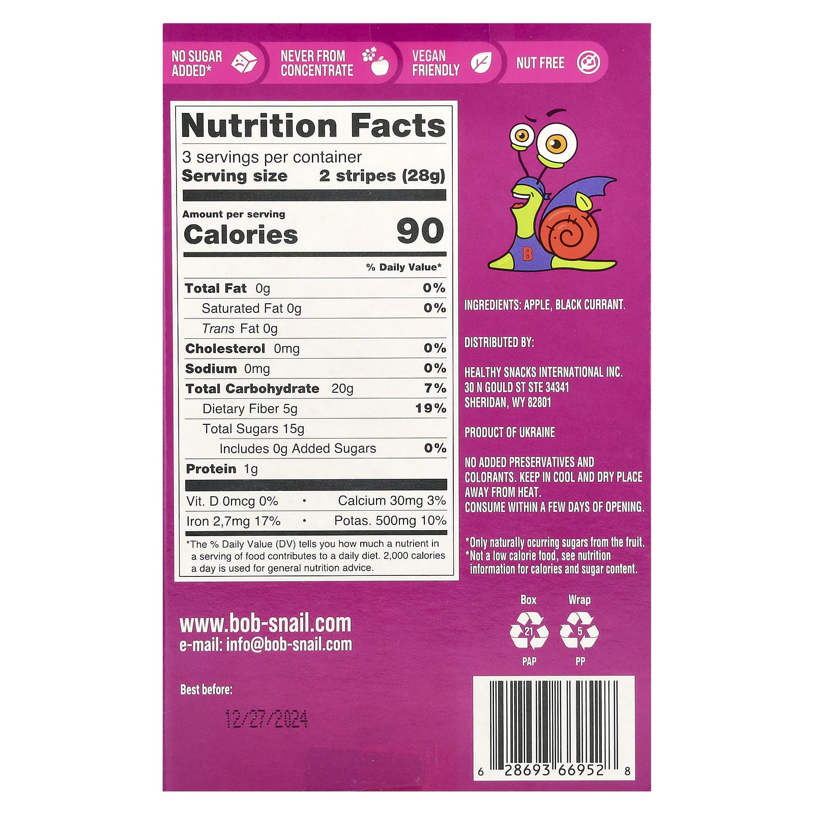 Fruit Stripe Snacks by Bob Snail - 6 Count, 100% Real Fruit - Image 2