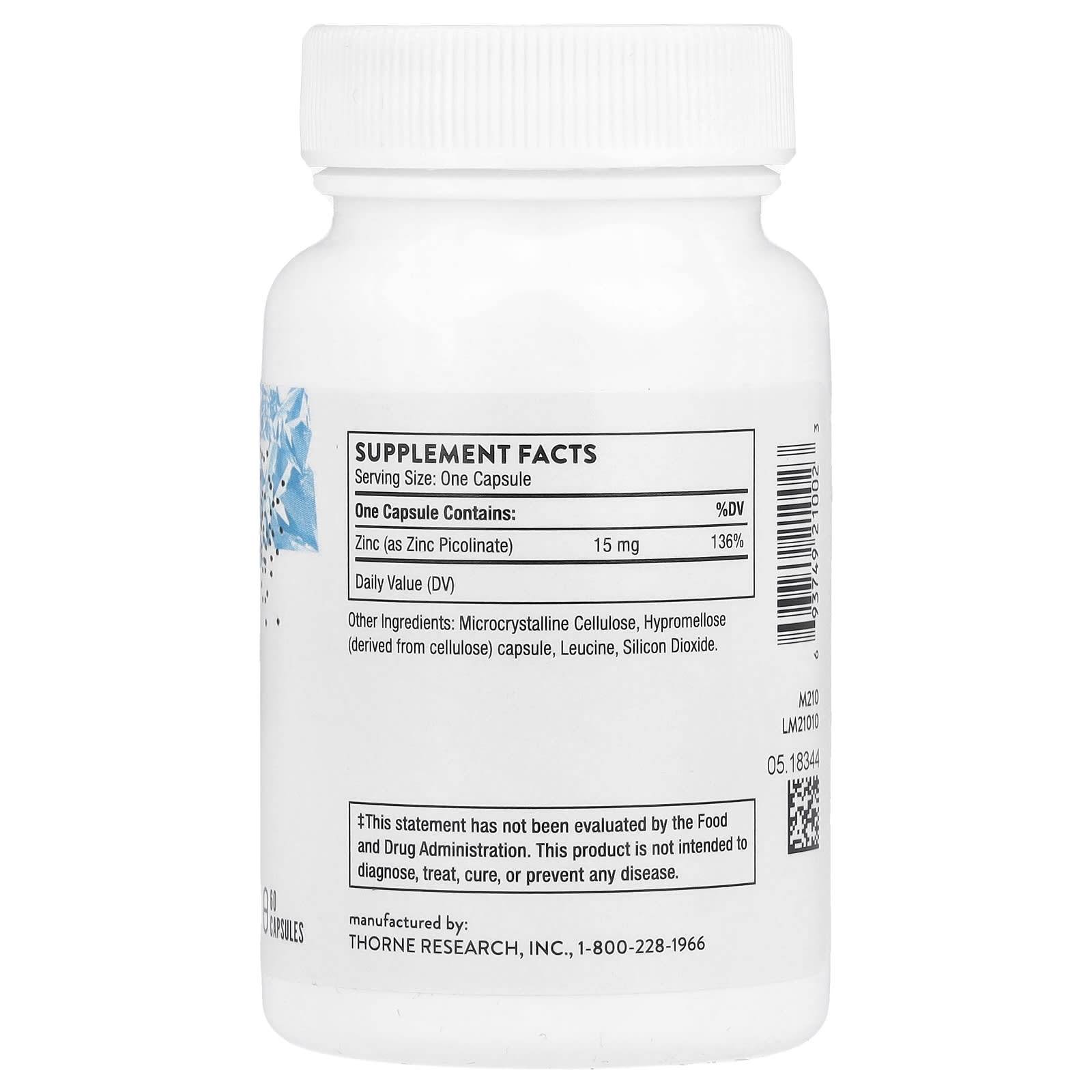 Thorne, Zinc Picolinate, 15 mg, 60 Capsules - Image 2