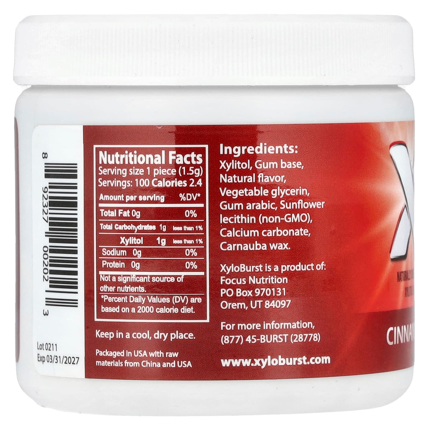 Xyloburst, Xylitol Gum, Cinnamon, 100 Pieces , 5.29 oz (150 g) - Image 2