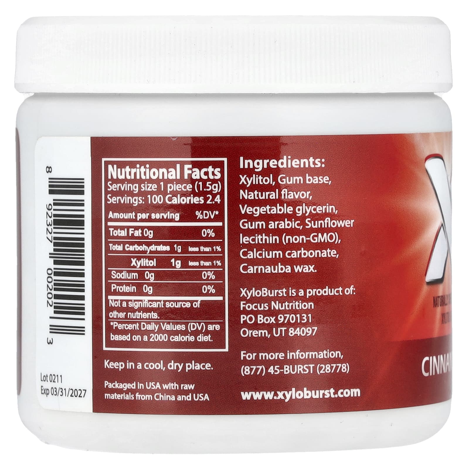 Xyloburst, Xylitol Gum, Cinnamon, 100 Pieces , 5.29 oz (150 g) - Image 2