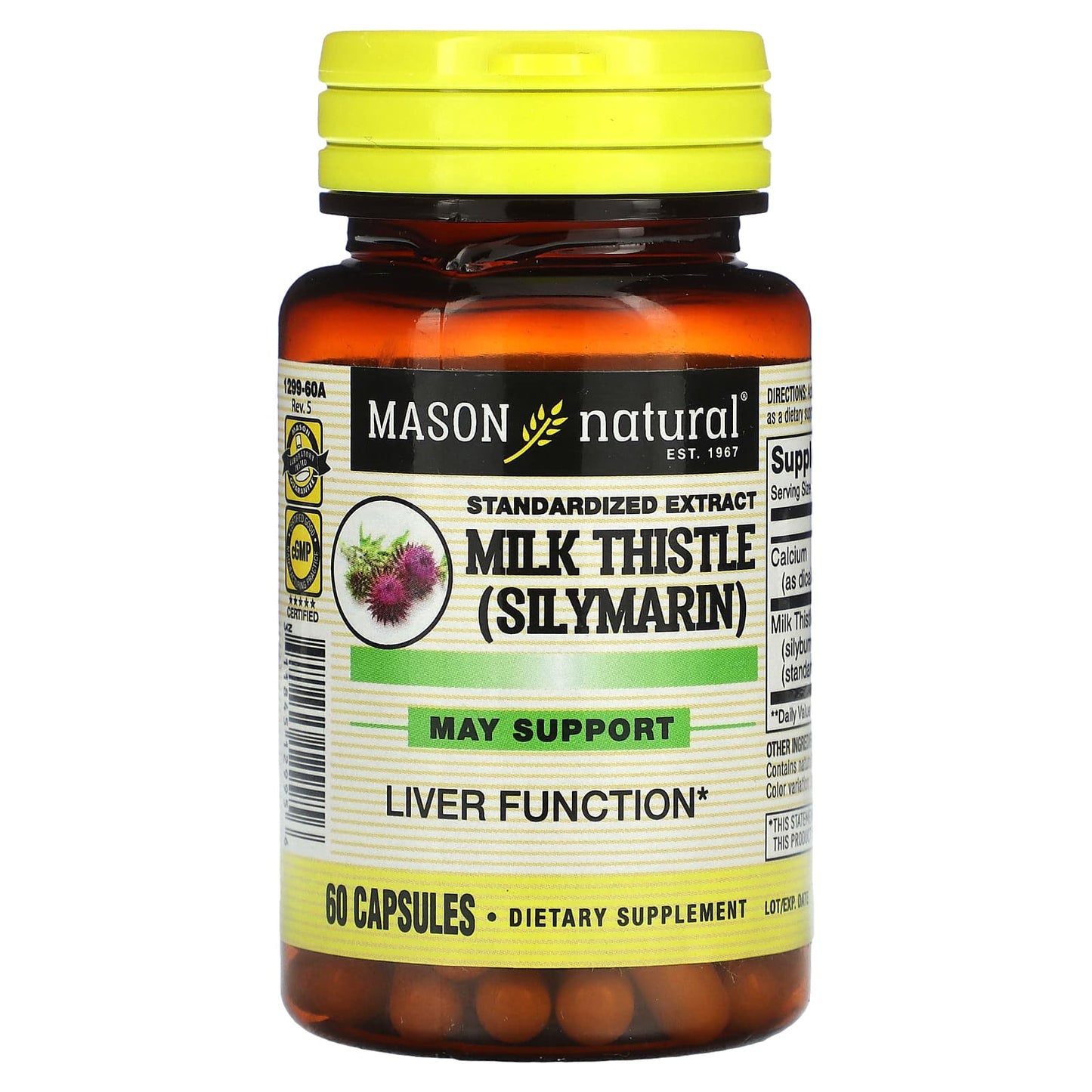 Mason Natural, Milk Thistle (Silymarin), Standardized Extract, 60 Capsules - Image 1