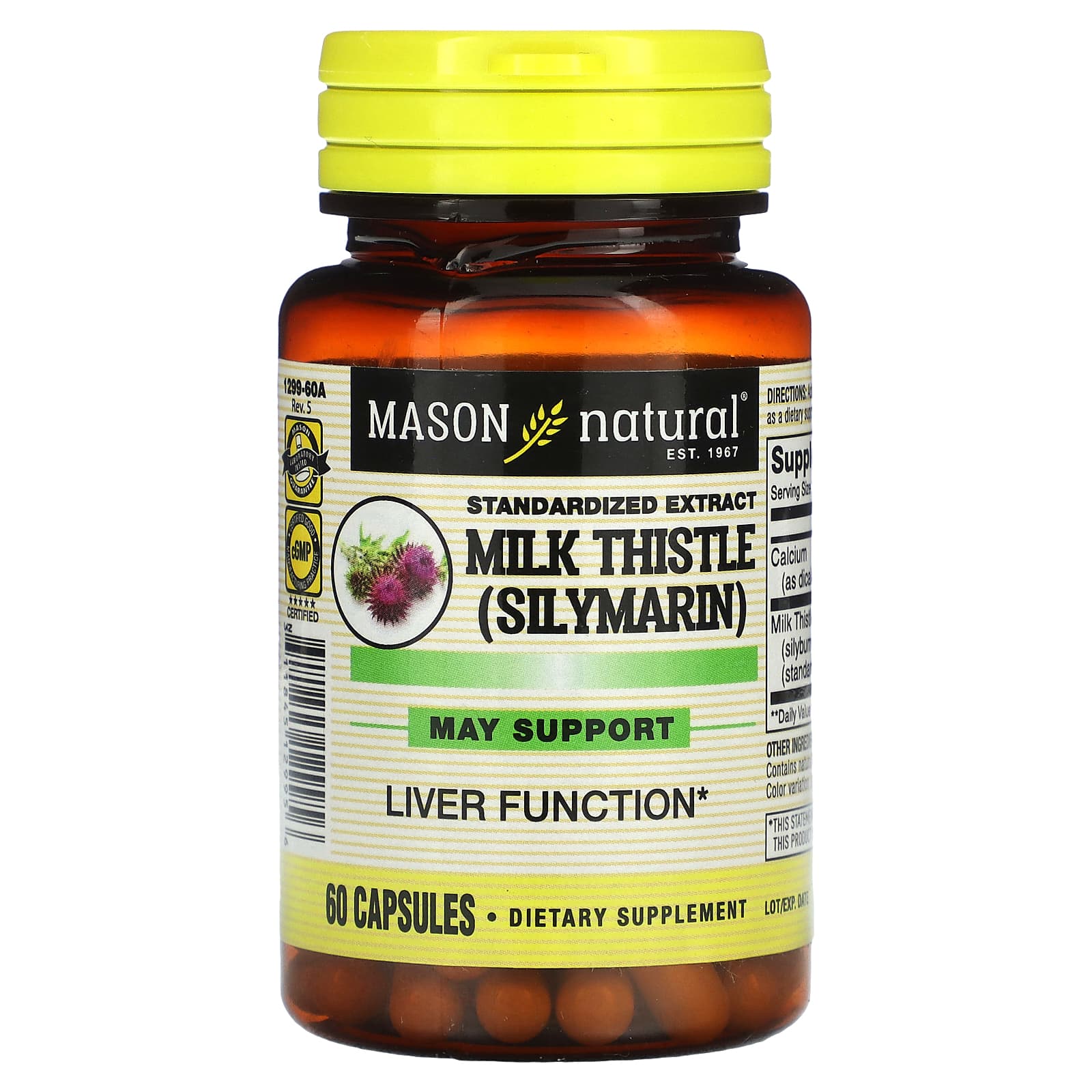 Mason Natural, Milk Thistle (Silymarin), Standardized Extract, 60 Capsules - Image 1